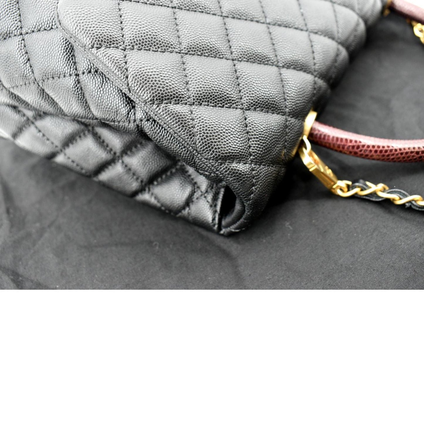 CHANEL Small Coco Quilted Caviar Lizard Handle Shoulder Bag Black  - Hot Deals