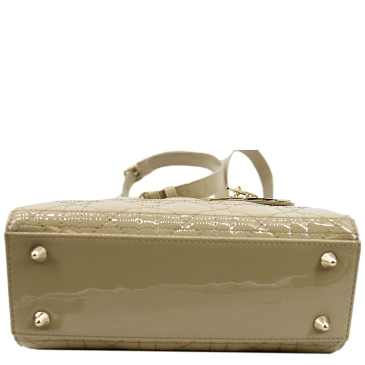CHRISTIAN DIOR Lady Dior Small Patent Leather Shoulder Bag Beige