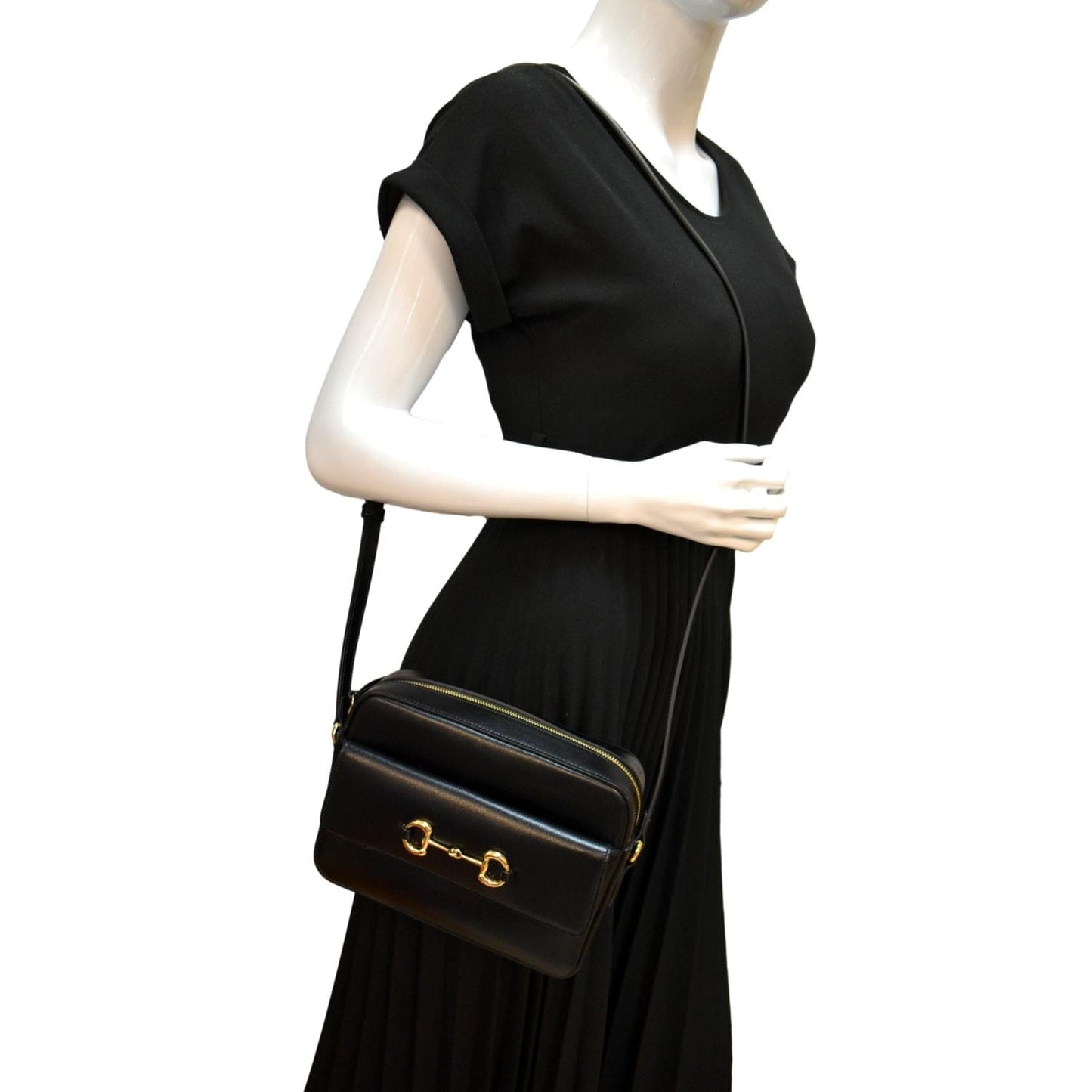 GUCCI Horsebit 1955 Small Leather Shoulder Bag Black 645454