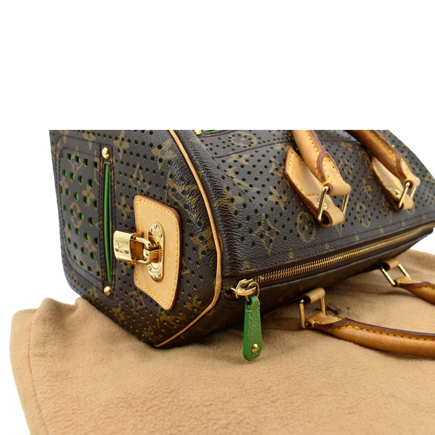 LOUIS VUITTON Speedy Monogram Perforated Satchel Bag Brown