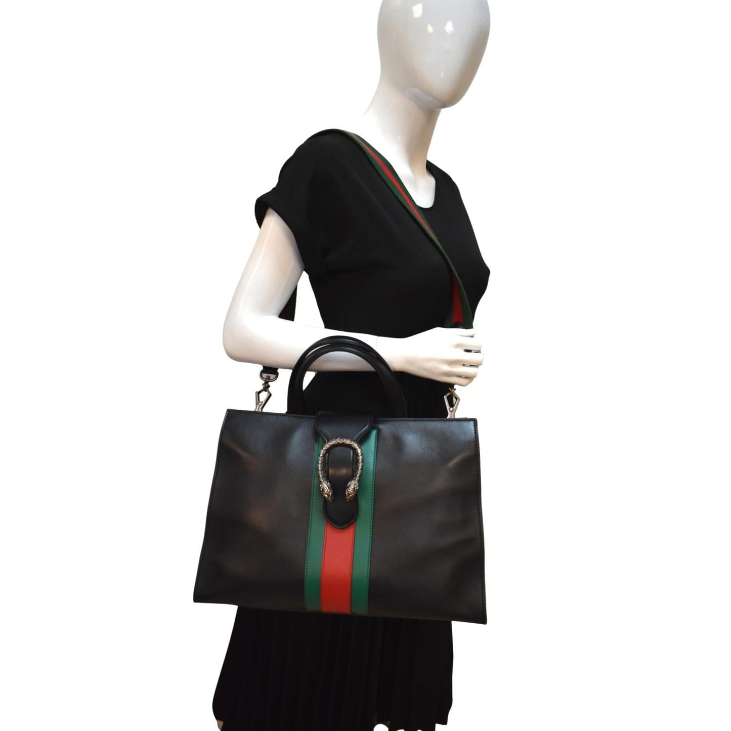 GUCCI Dionysus Leather Tote Bag Black 444167
