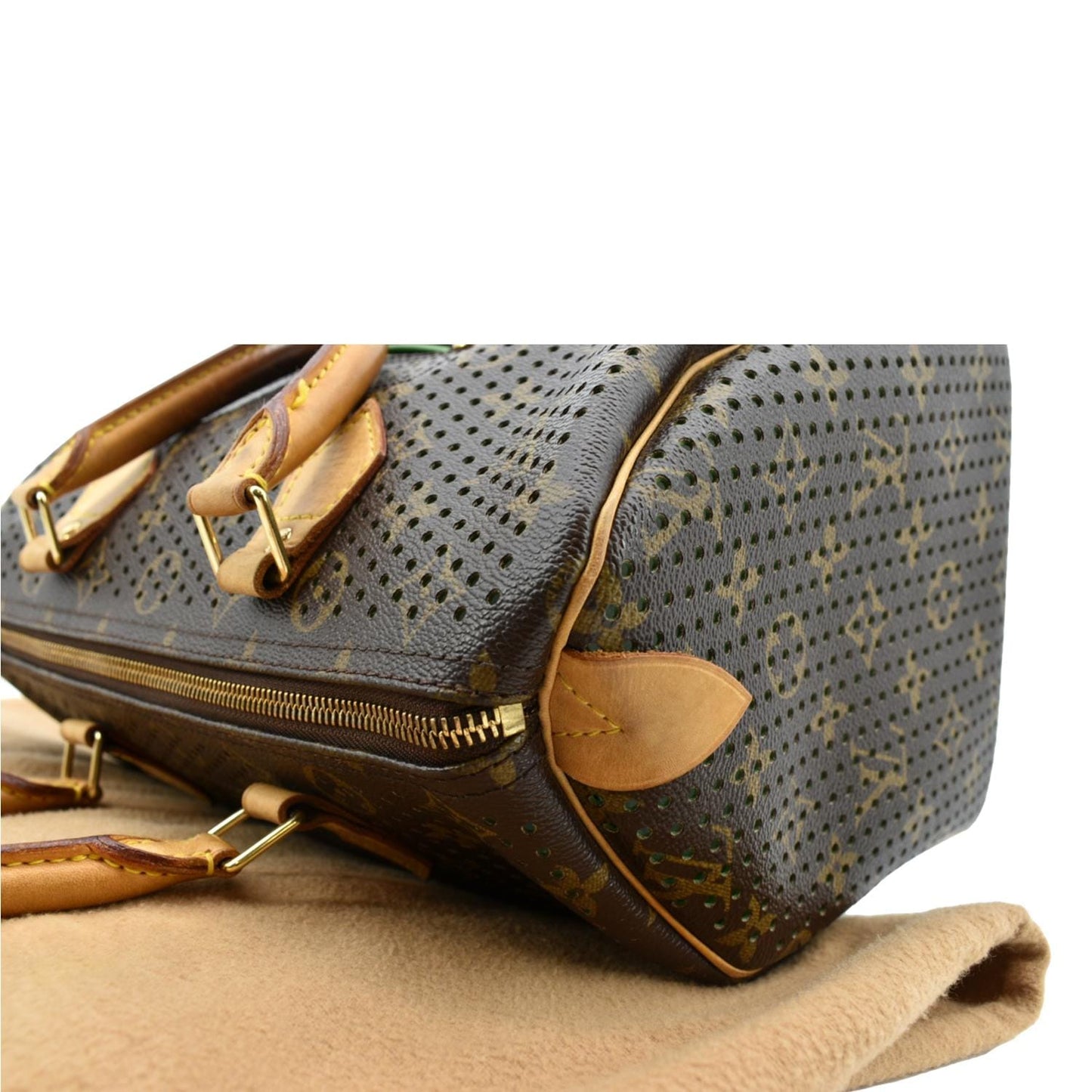 LOUIS VUITTON Speedy Monogram Perforated Satchel Bag Brown