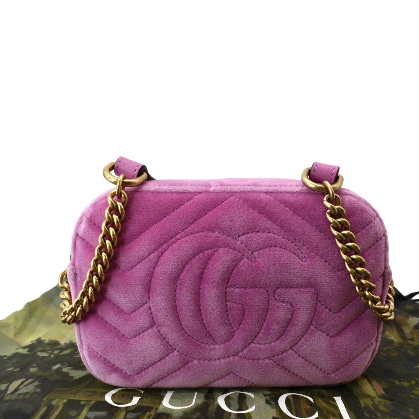 GUCCI GG Marmont Mini Marquise Crystal Velvet Crossbody Bag Pink