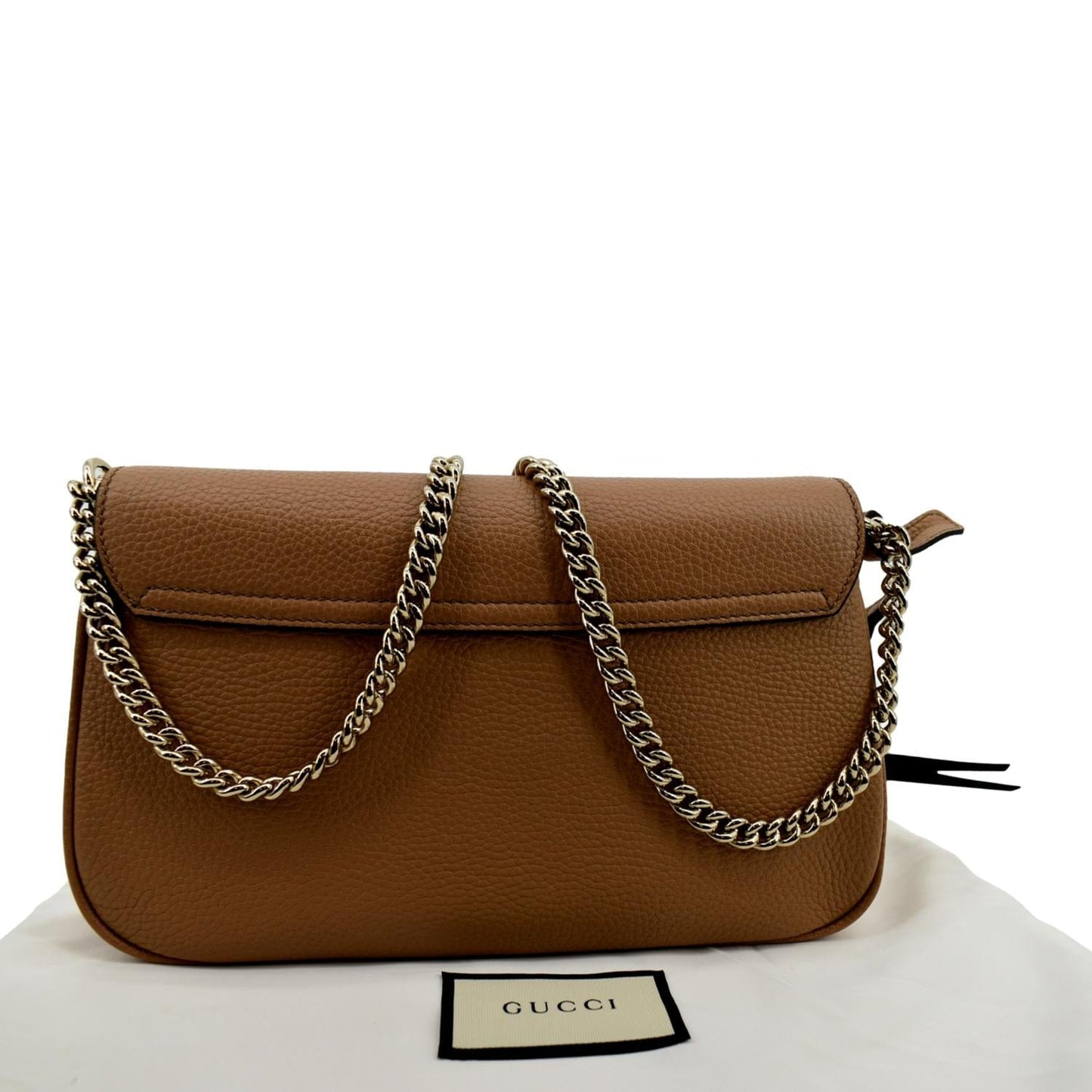 GUCCI Soho Chain Flap Leather Crossbody Bag Brown 536224