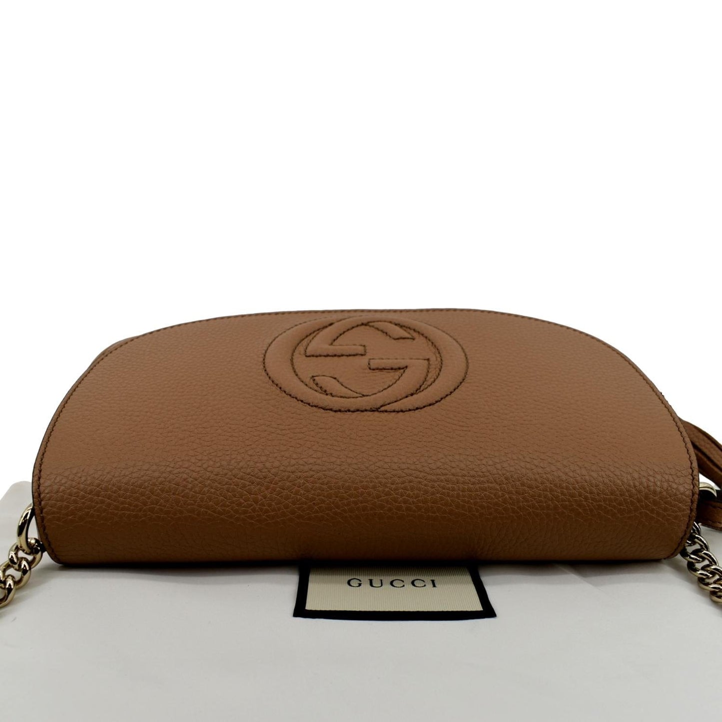 GUCCI Soho Chain Flap Leather Crossbody Bag Brown 536224