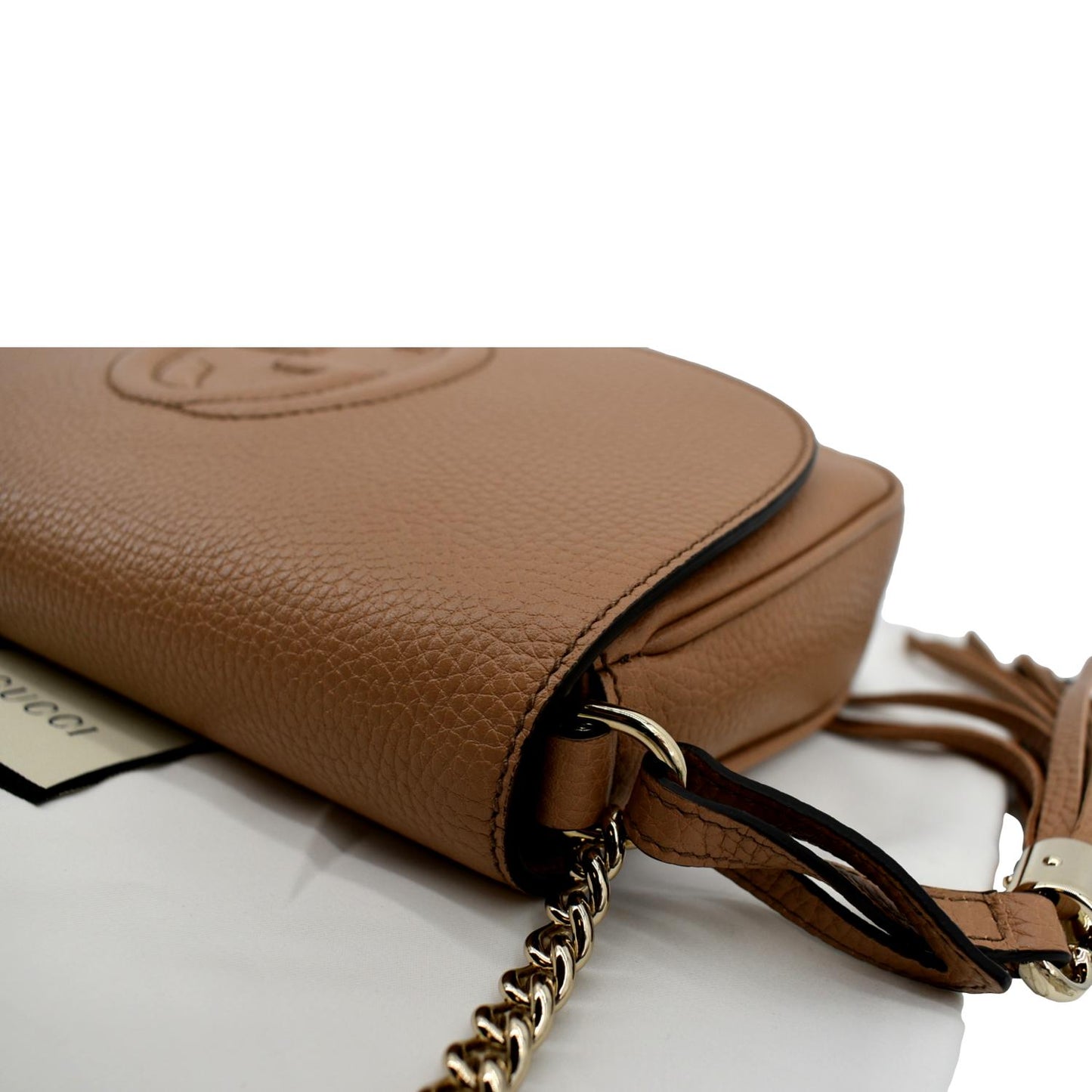GUCCI Soho Chain Flap Leather Crossbody Bag Brown 536224