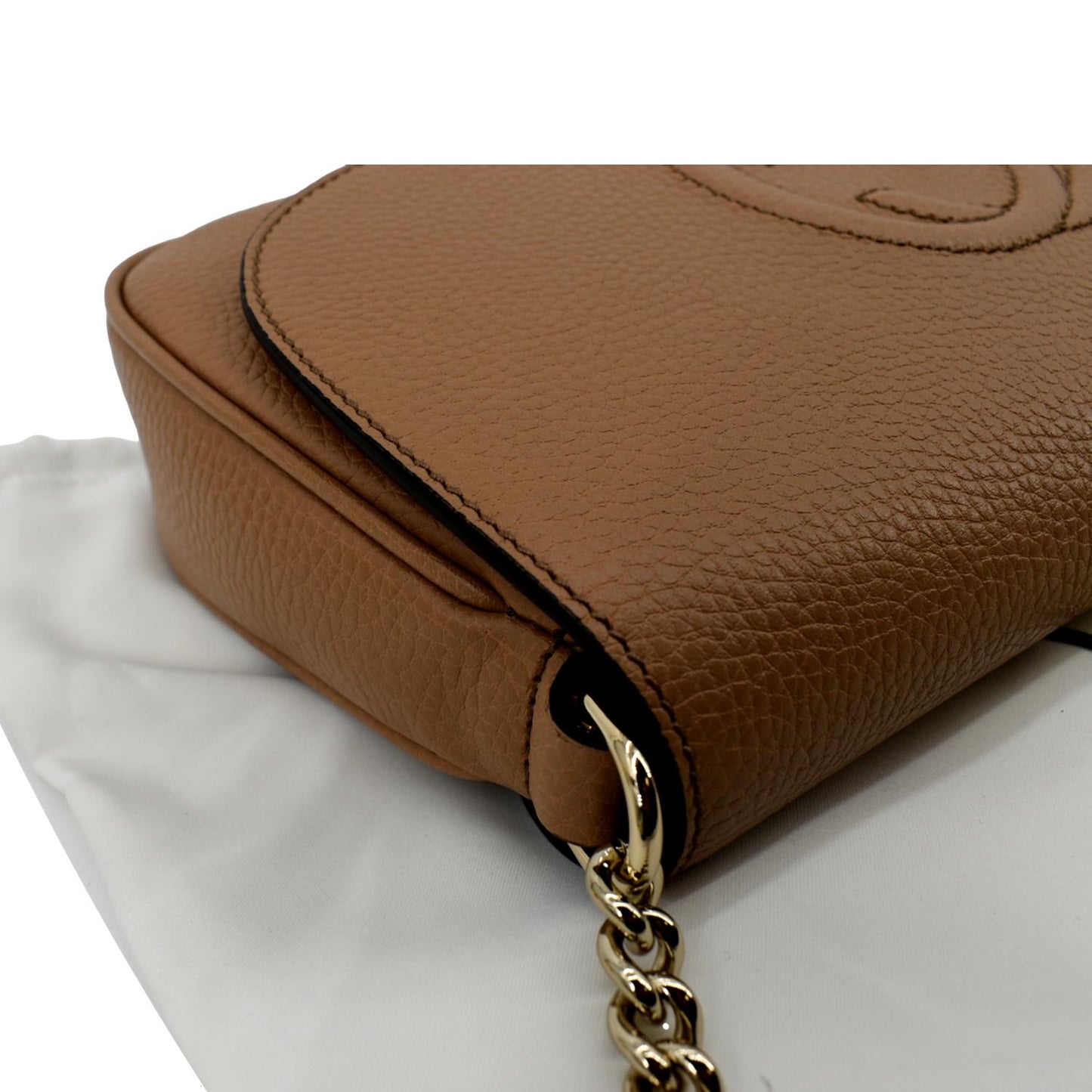 GUCCI Soho Chain Flap Leather Crossbody Bag Brown 536224