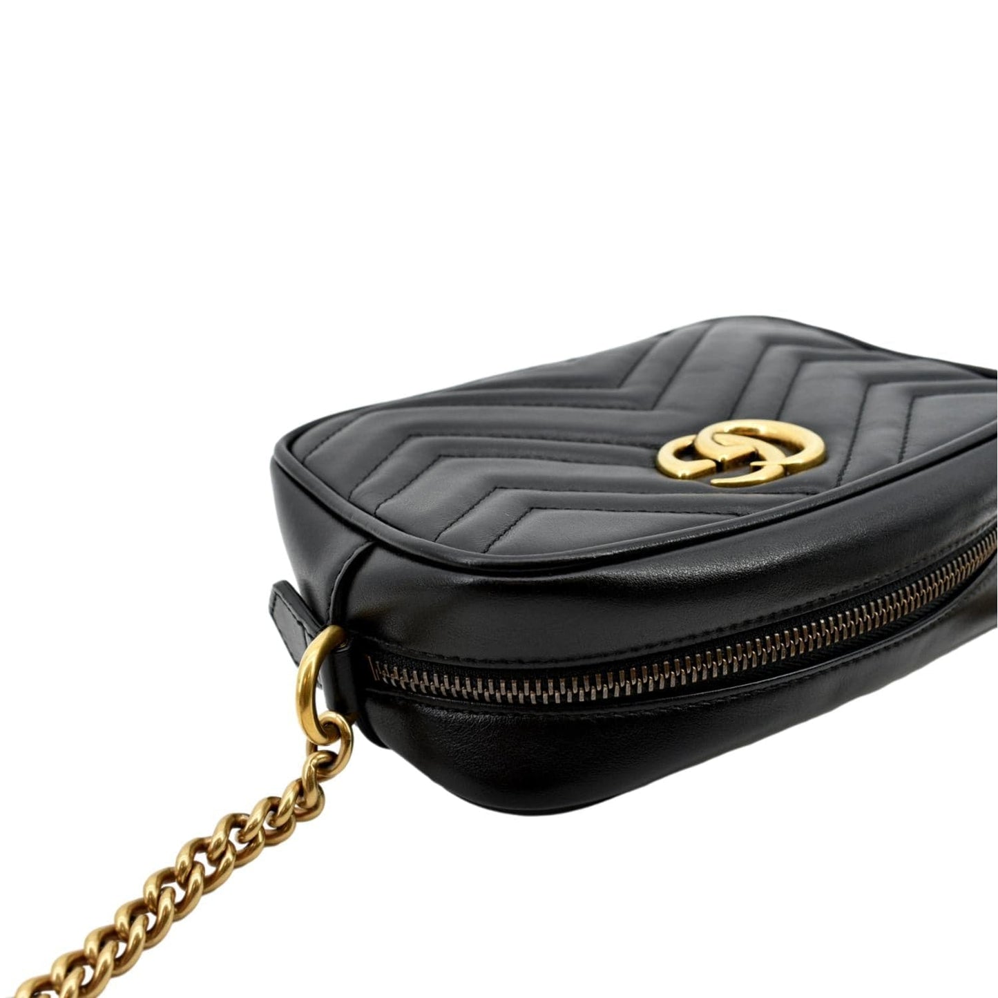 GUCCI GG Marmont Matelasse Mini Leather Crossbody Bag Black 448065