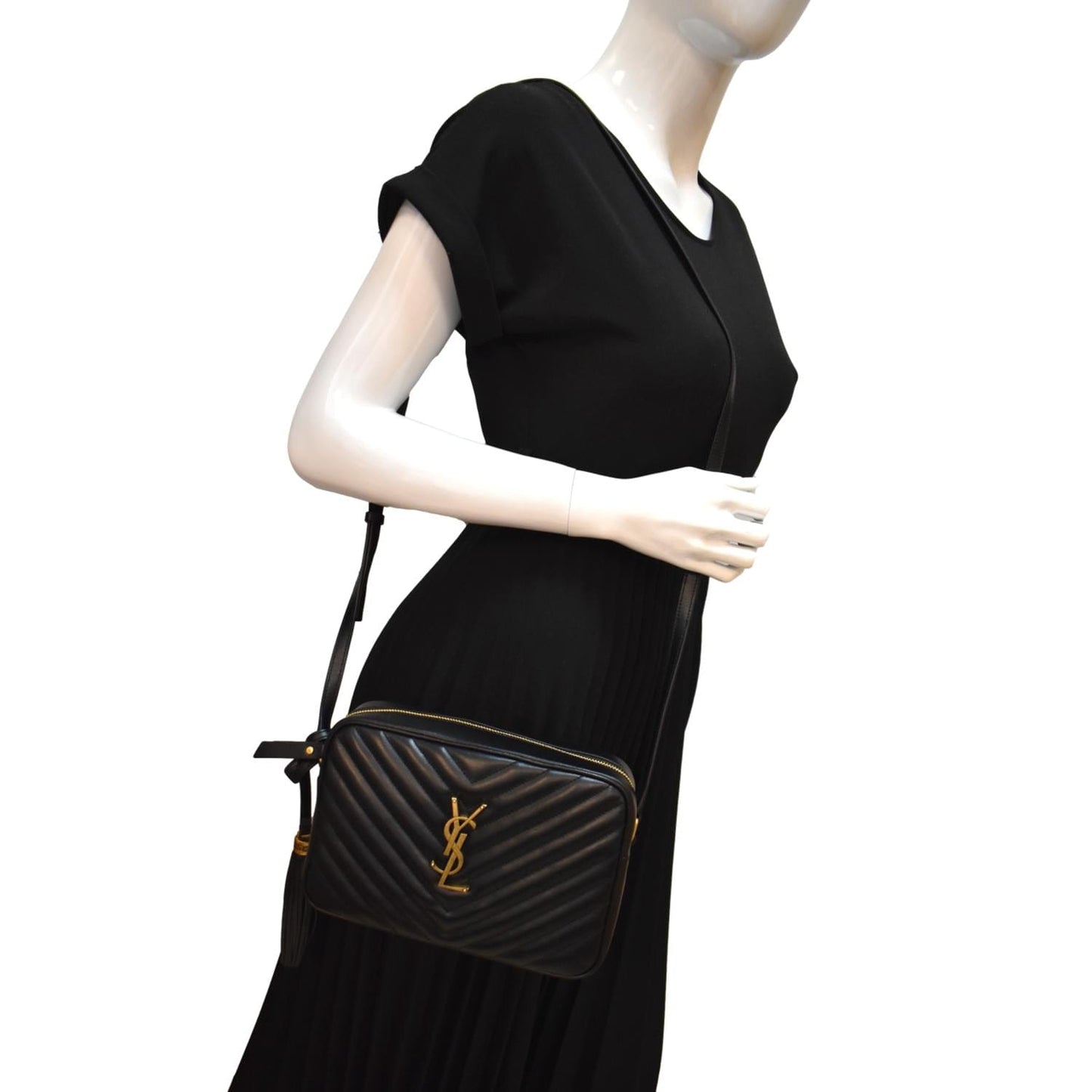 YVES SAINT LAURENT Lou Camera Chevron Leather Crossbody Bag Black
