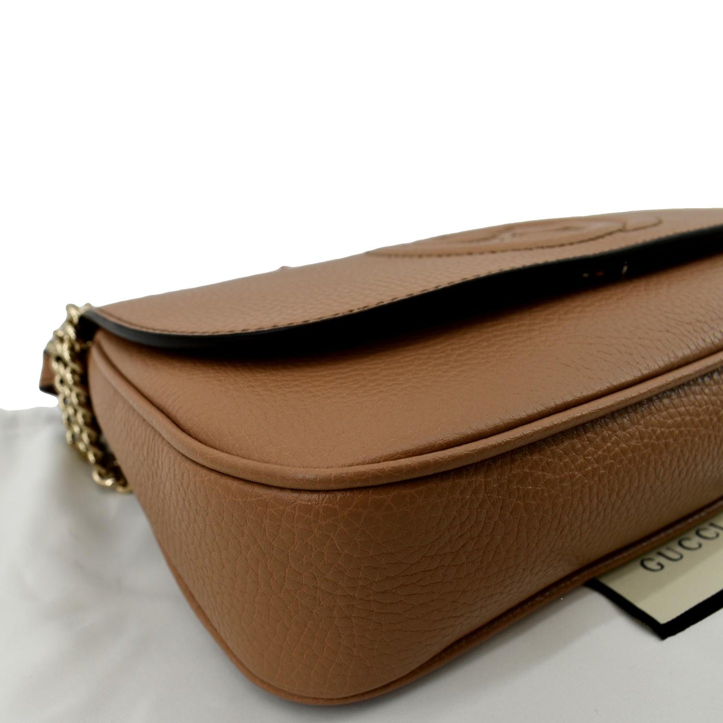 GUCCI Soho Chain Flap Leather Crossbody Bag Brown 536224