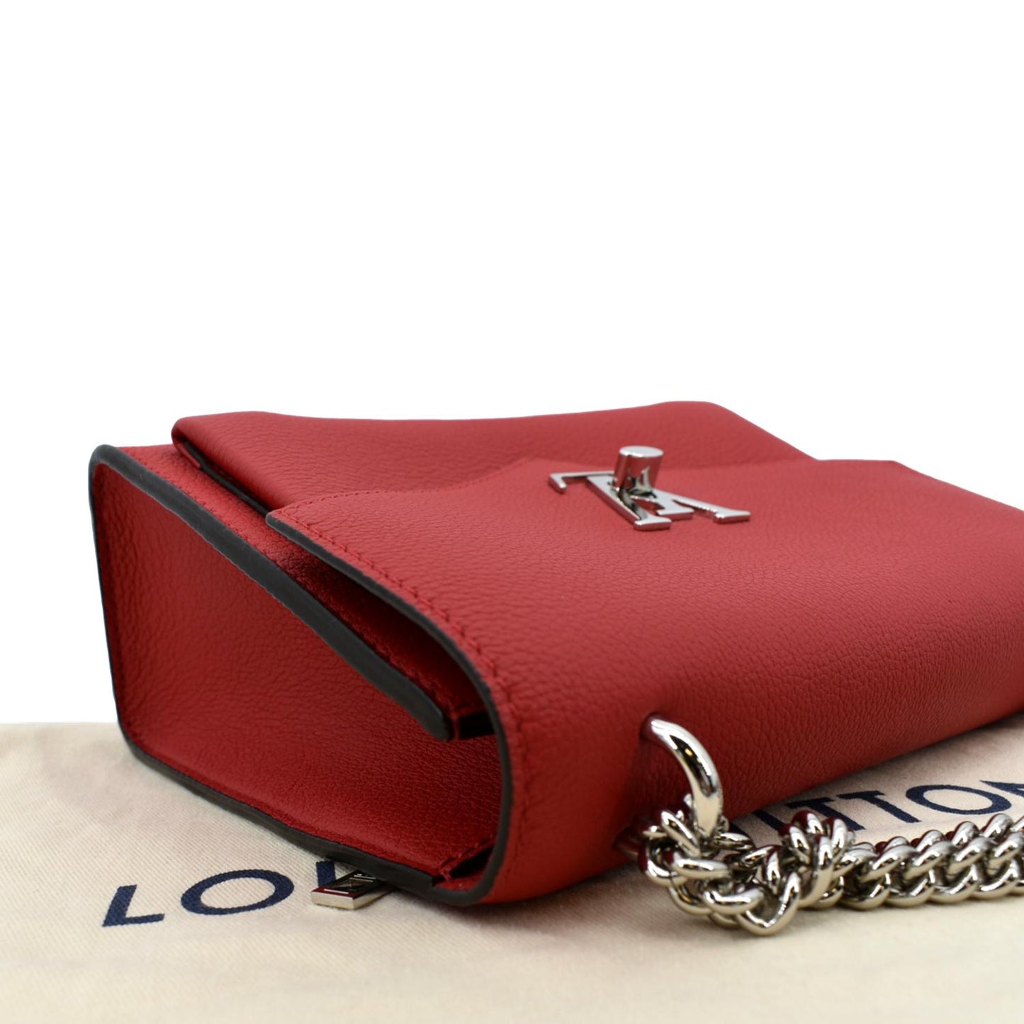 LOUIS VUITTON My Lockme Chain Leather Shoulder Bag Red