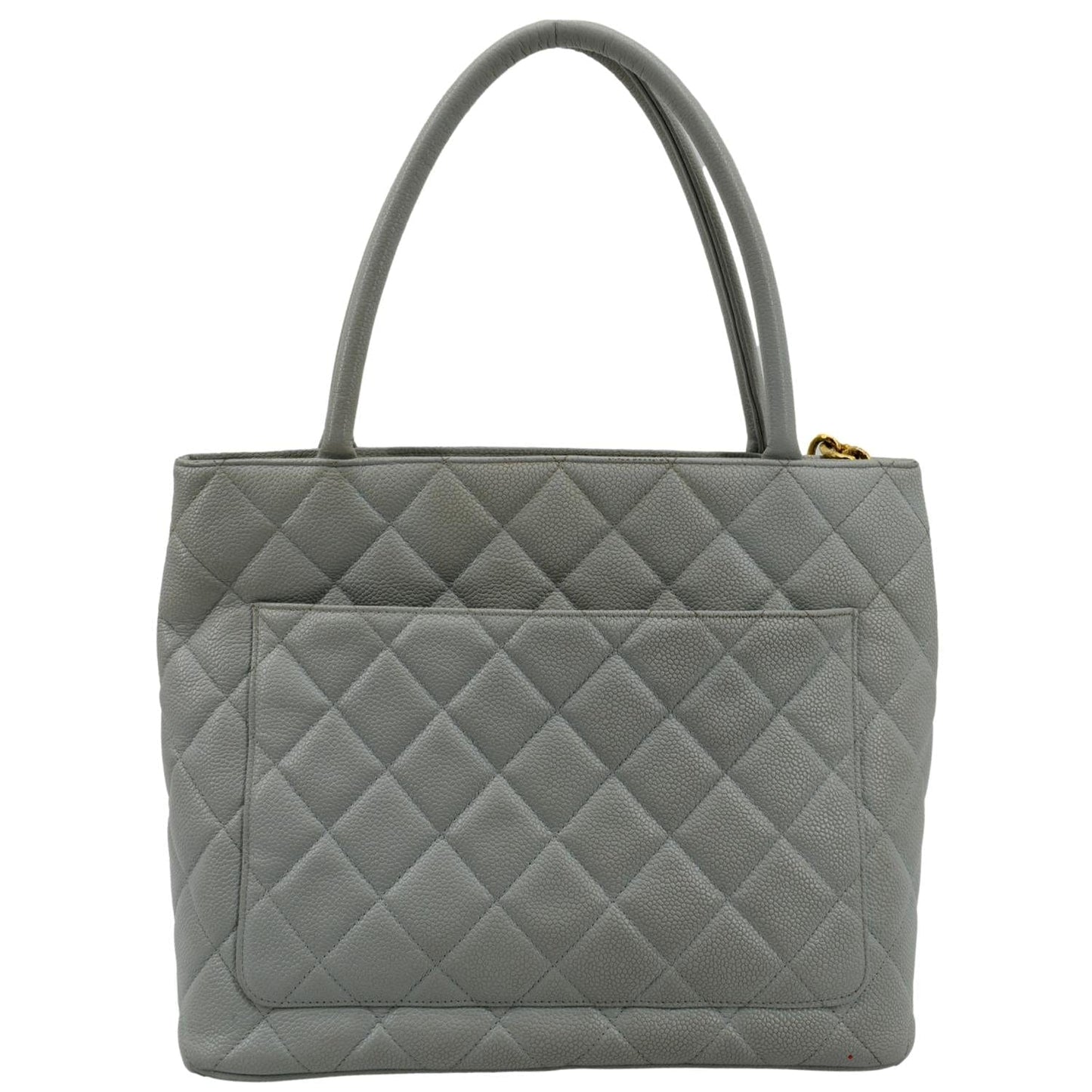 CHANEL Medallion Quilted Caviar Leather Tote Bag White