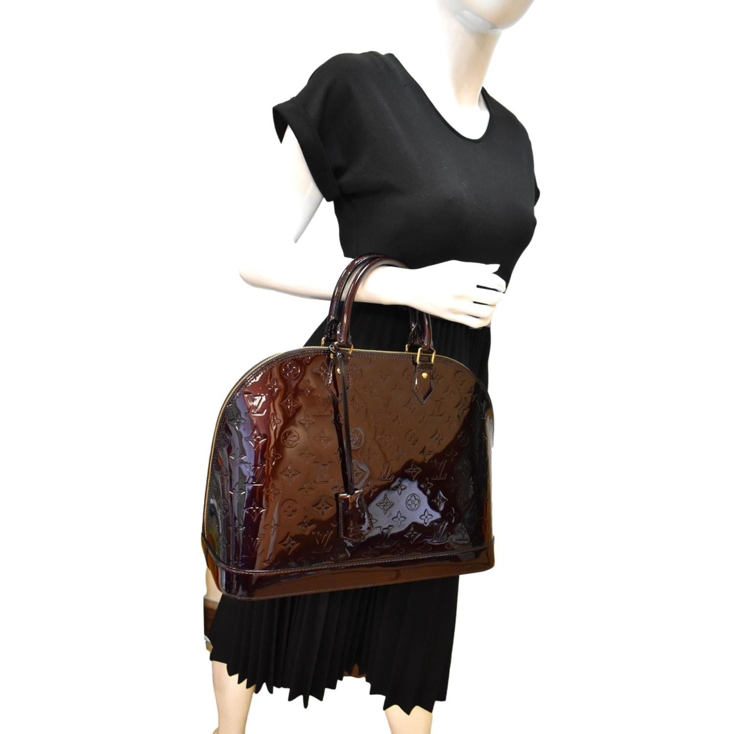 LOUIS VUITTON Alma GM Monogram Vernis Leather Satchel Bag Amarante