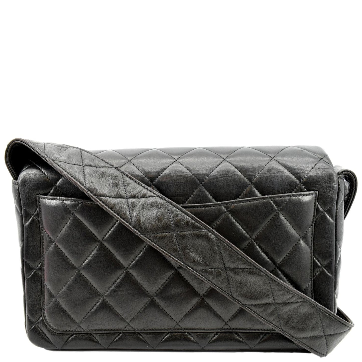 CHANEL Vintage Flap Quilted Leather Shoulder Bag Black