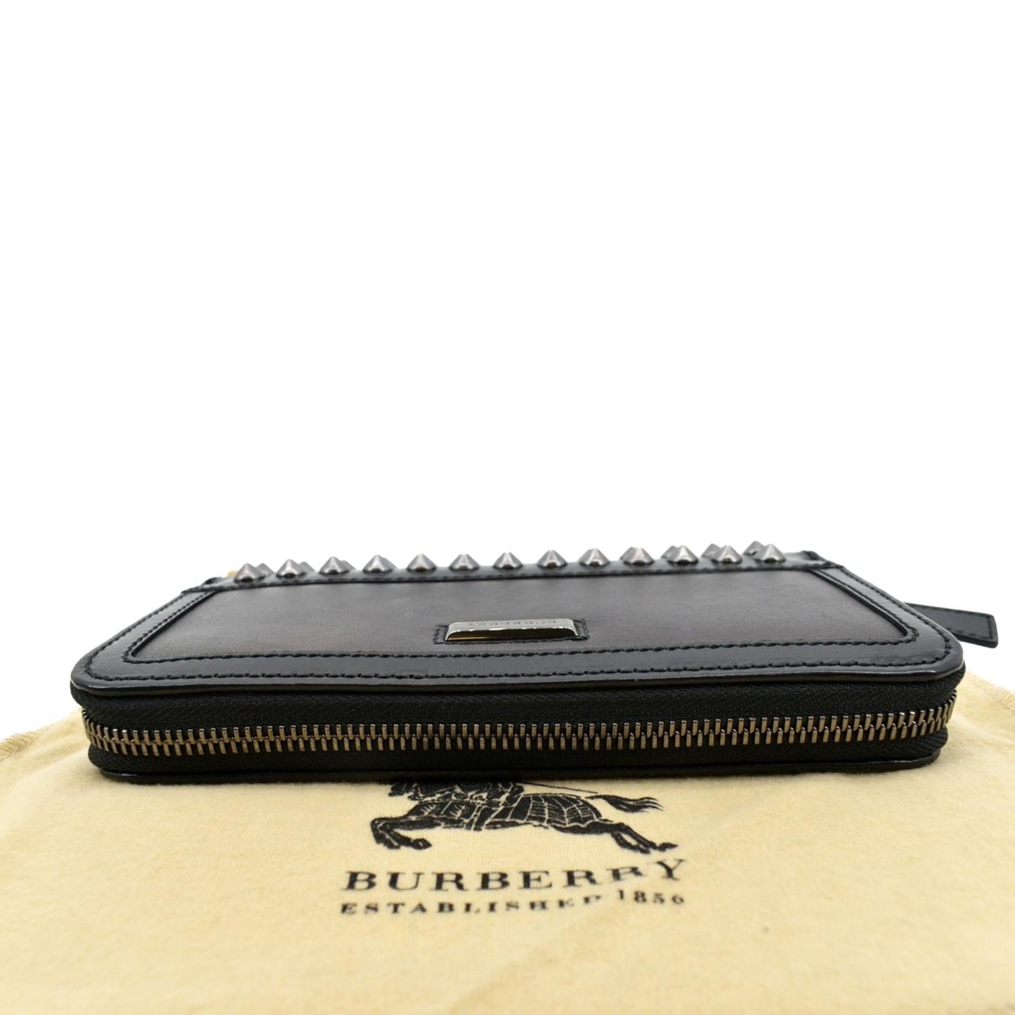 BURBERRY Studded Leather Zip Around Wallet Black