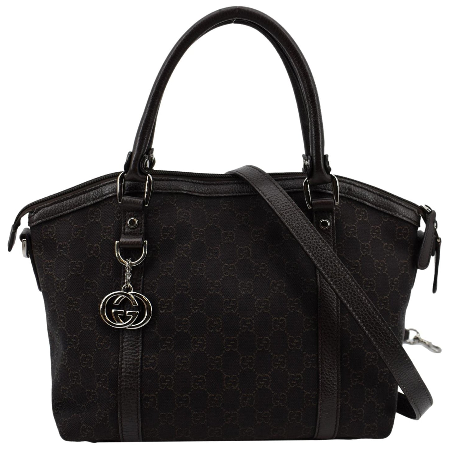GUCCI Medium Top Handle GG Canvas Tote Shoulder Bag Brown 341503