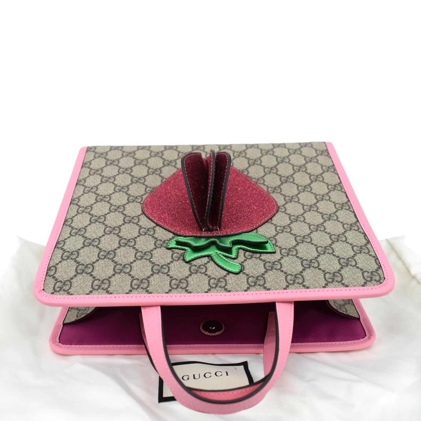 GUCCI Kids Strawberry GG Supreme Canvas Tote Bag Beige 630589
