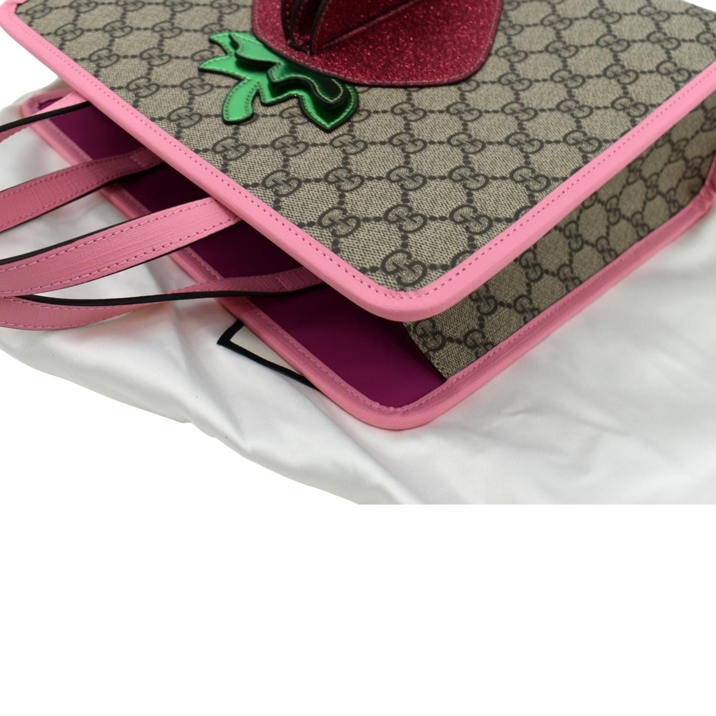 GUCCI Kids Strawberry GG Supreme Canvas Tote Bag Beige 630589