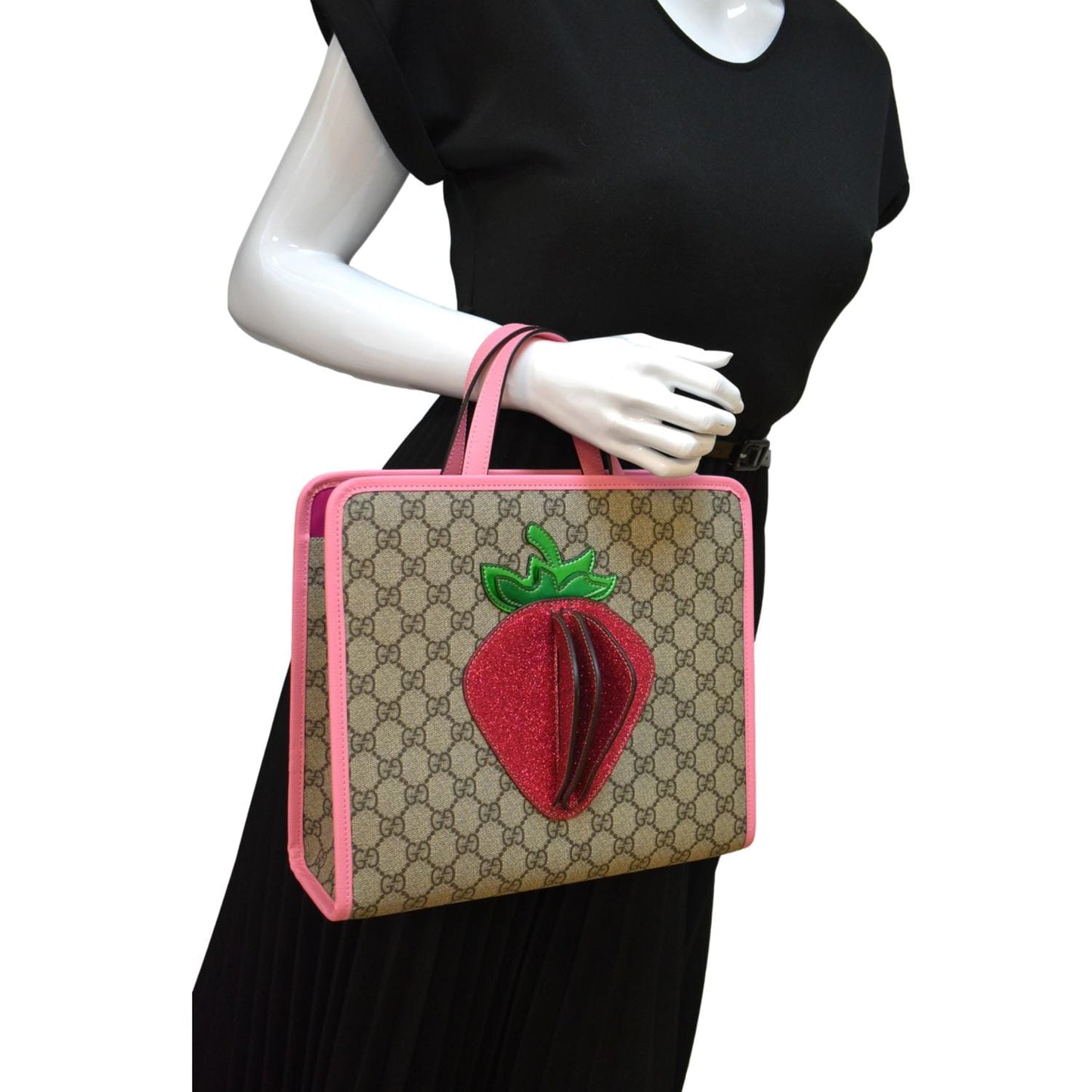 GUCCI Kids Strawberry GG Supreme Canvas Tote Bag Beige 630589