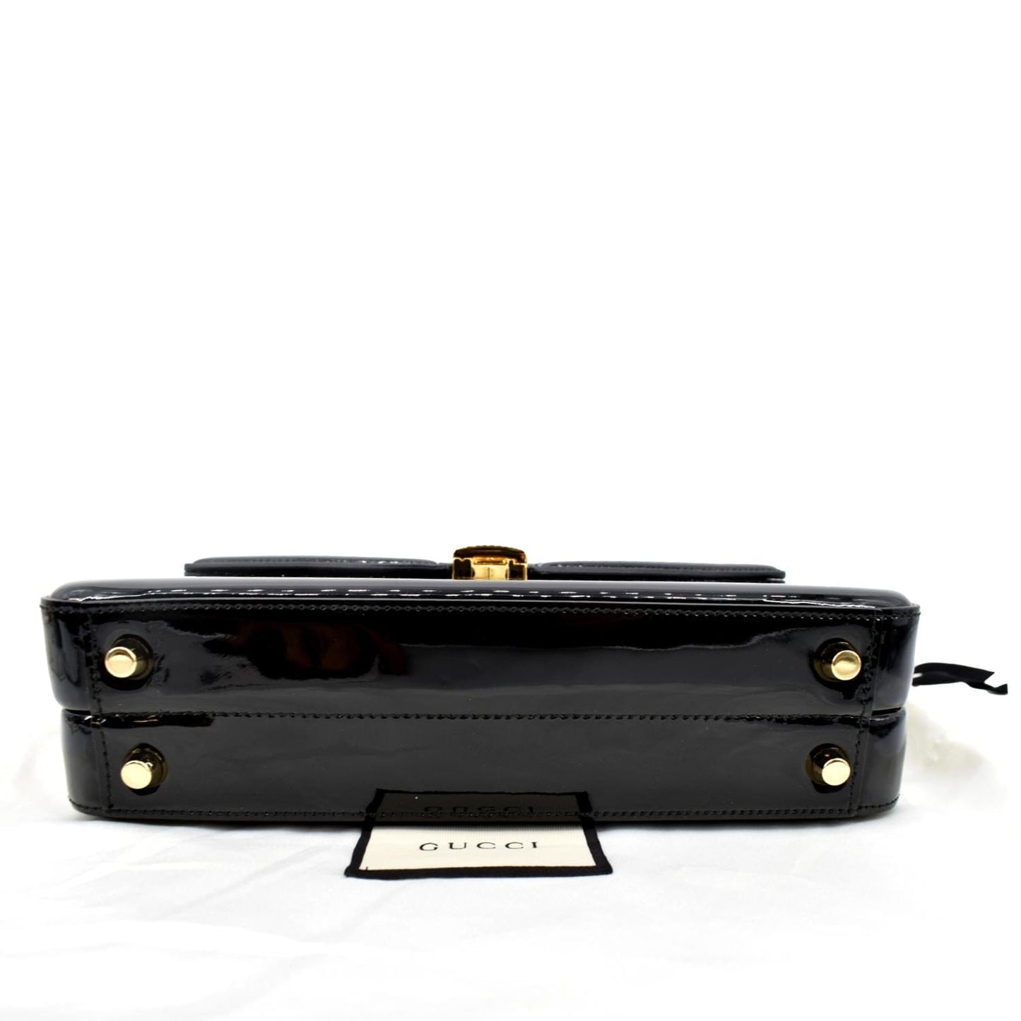 GUCCI Sylvie 1969 Patent Leather Top Handle Crossbody Bag Black 589478
