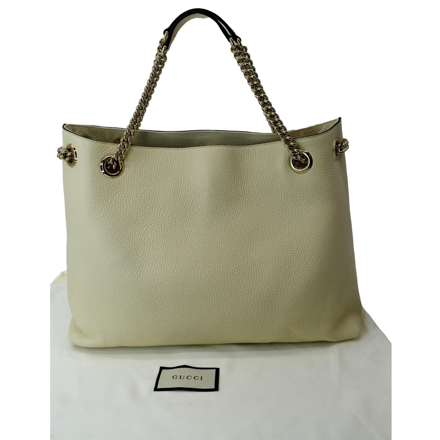 GUCCI Women Soho Medium Chain Leather Tote Shoulder Bag Ivory 536196