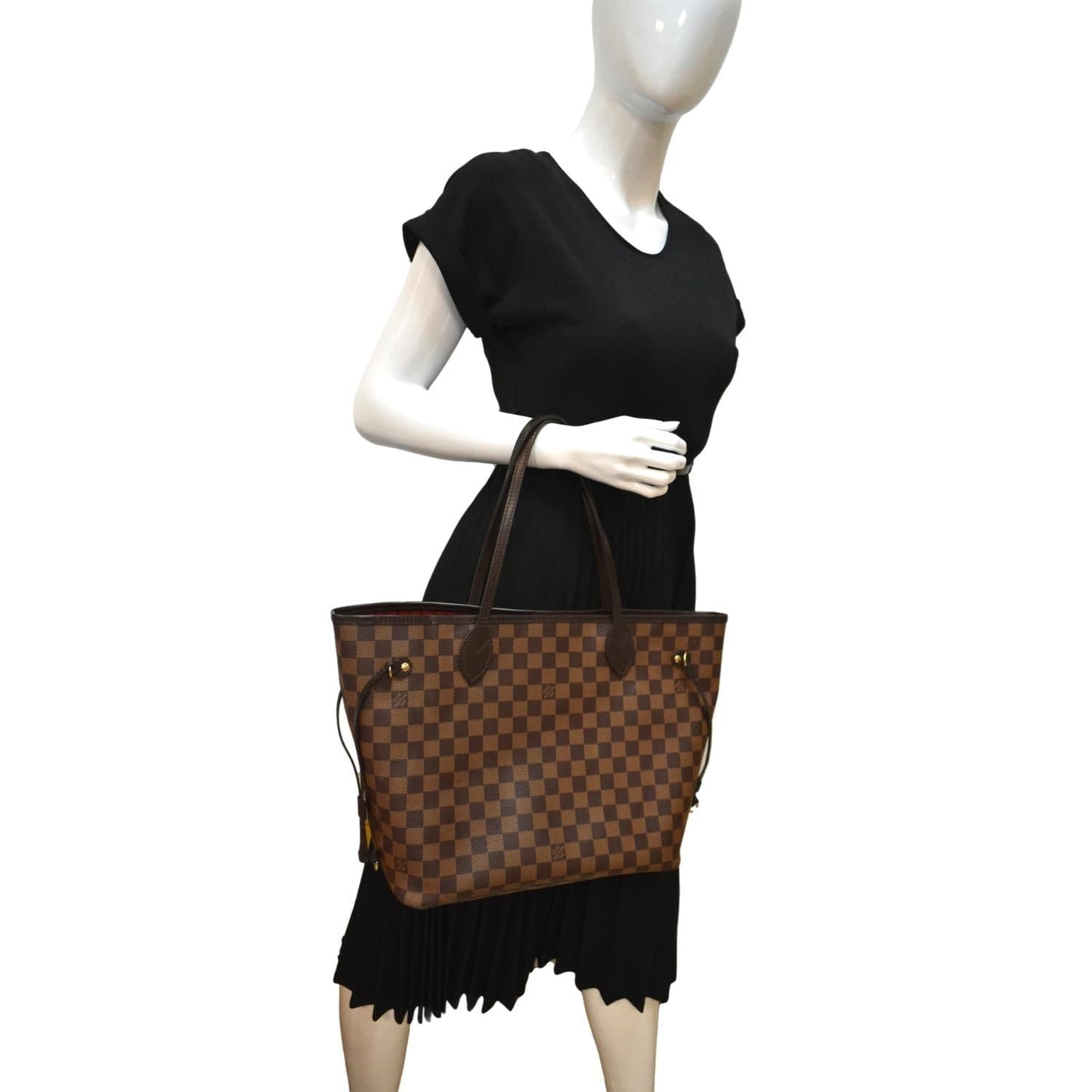 LOUIS VUITTON Neverfull MM Damier Ebene Tote Bag Brown