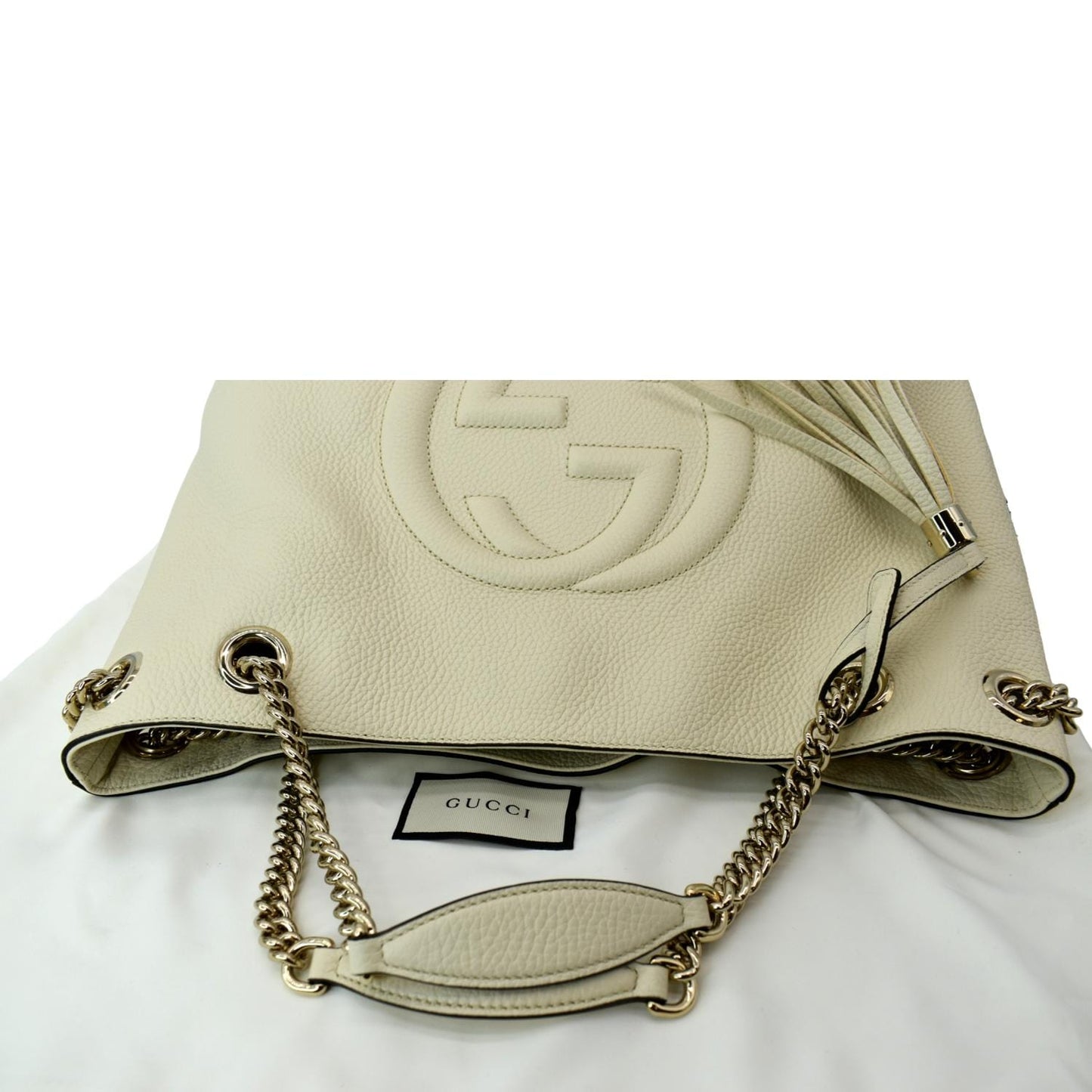 GUCCI Medium Soho Chain Leather Tote Shoulder Bag Ivory 536196 - Hot Deals