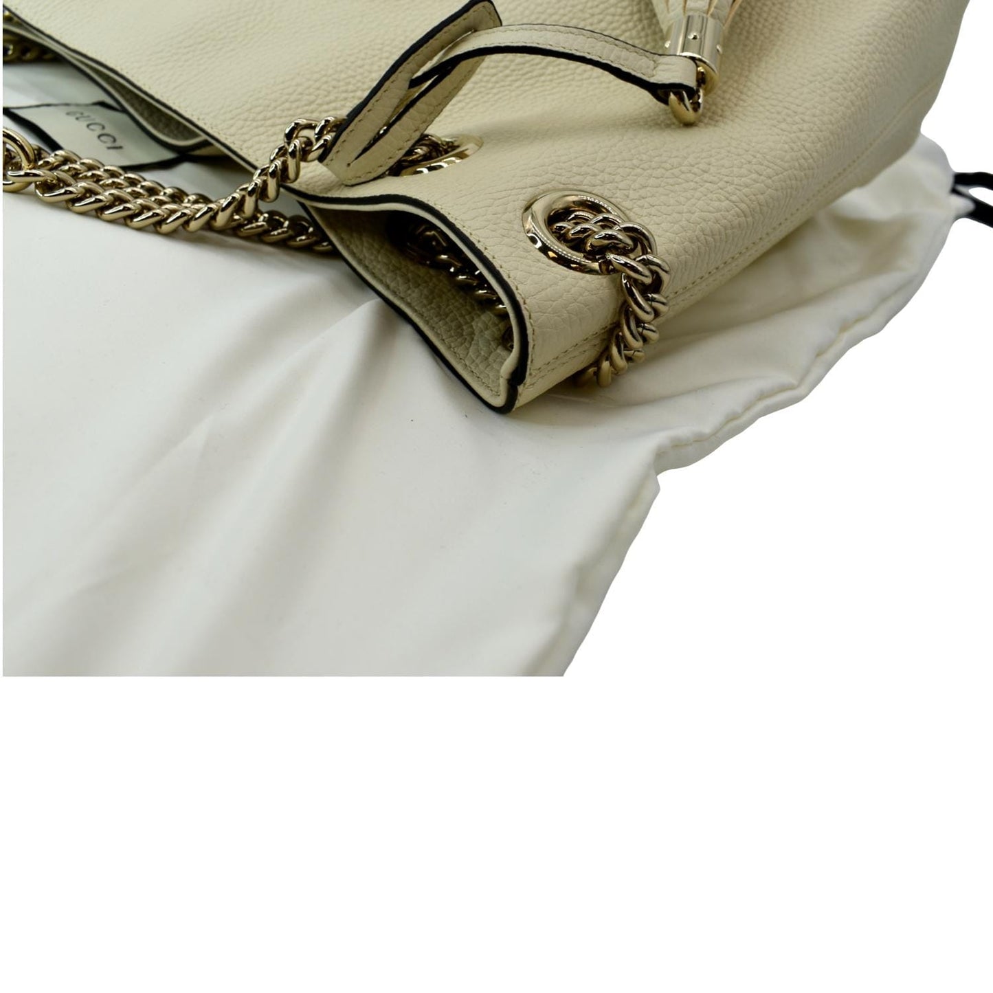 GUCCI Women Soho Medium Chain Leather Tote Shoulder Bag Ivory 536196