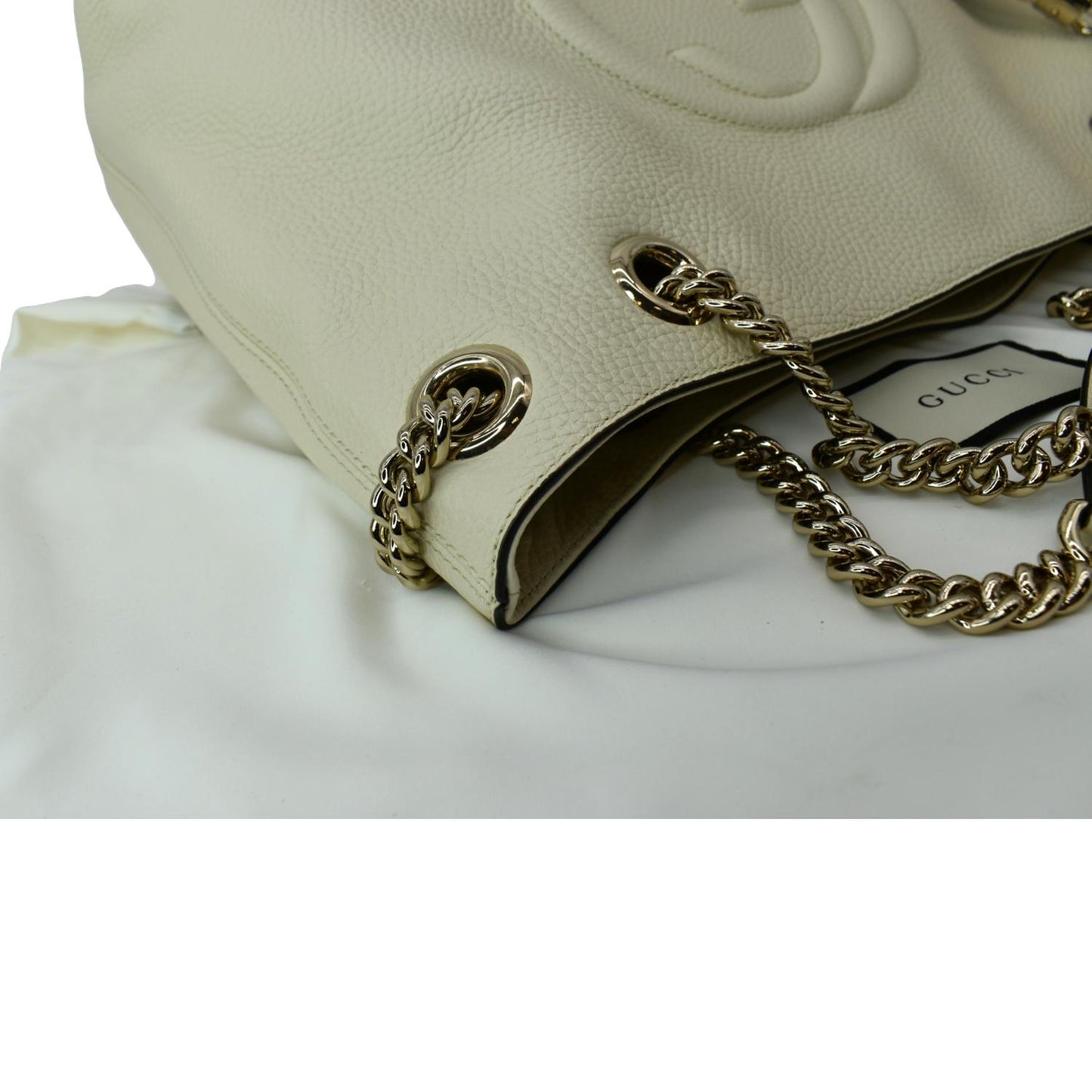 GUCCI Soho Medium Chain Leather Tote Shoulder Bag Ivory 536196