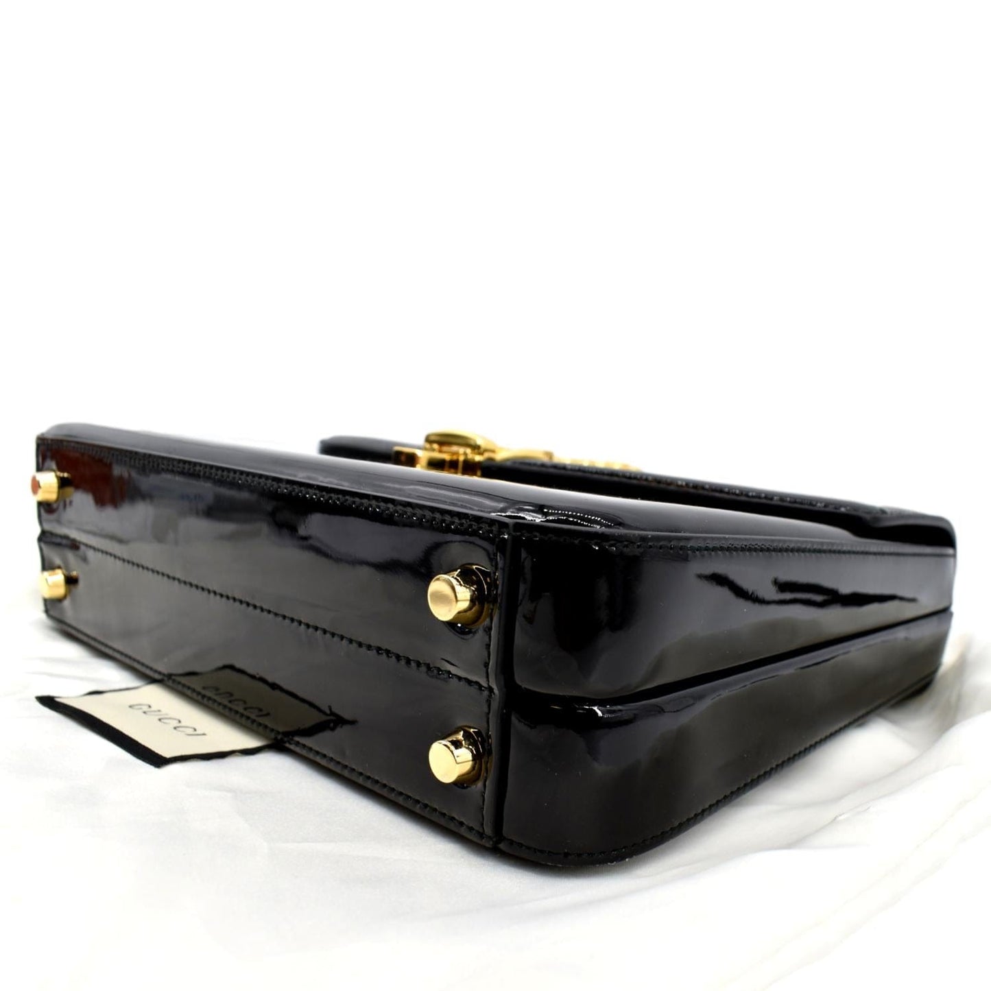 GUCCI Sylvie 1969 Patent Leather Top Handle Crossbody Bag Black 589478