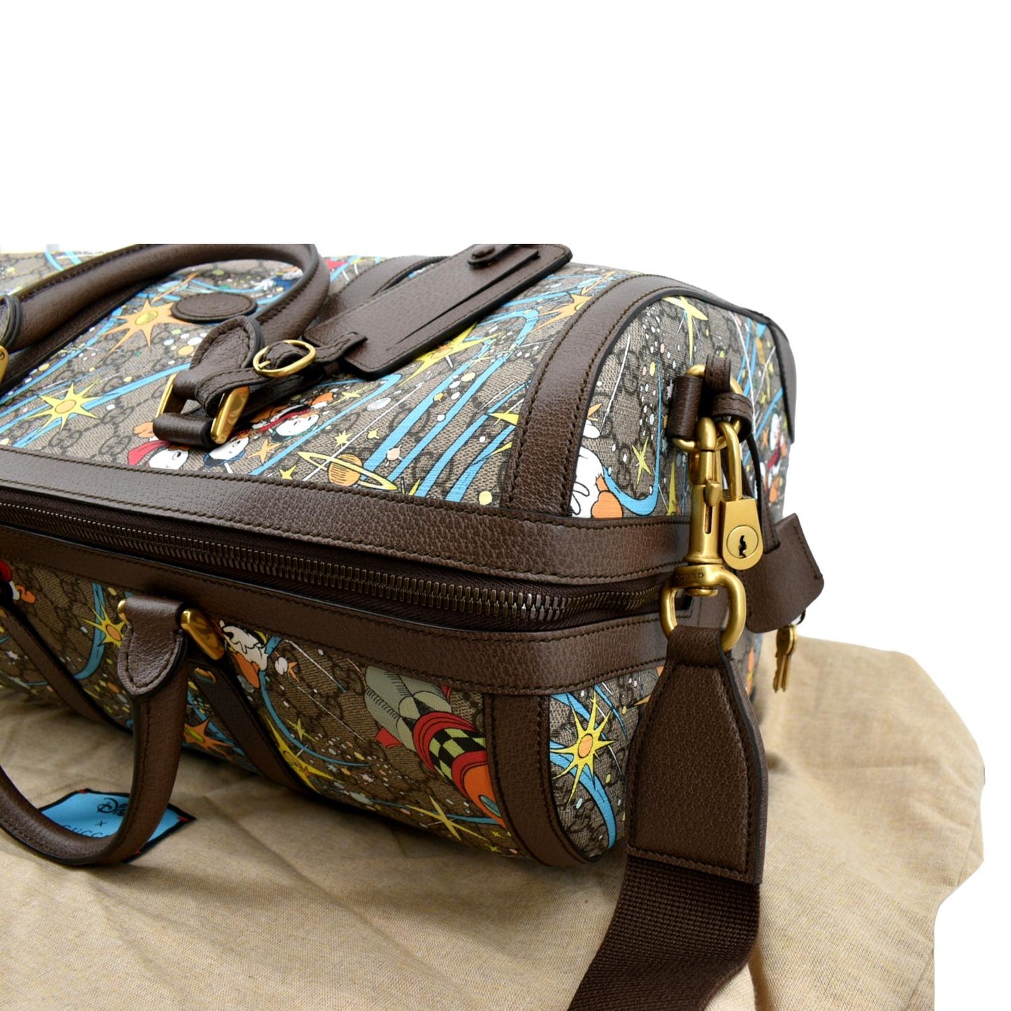GUCCI Disney x Donald Duck GG Supreme Canvas Duffle Shoulder Bag Beige 648085
