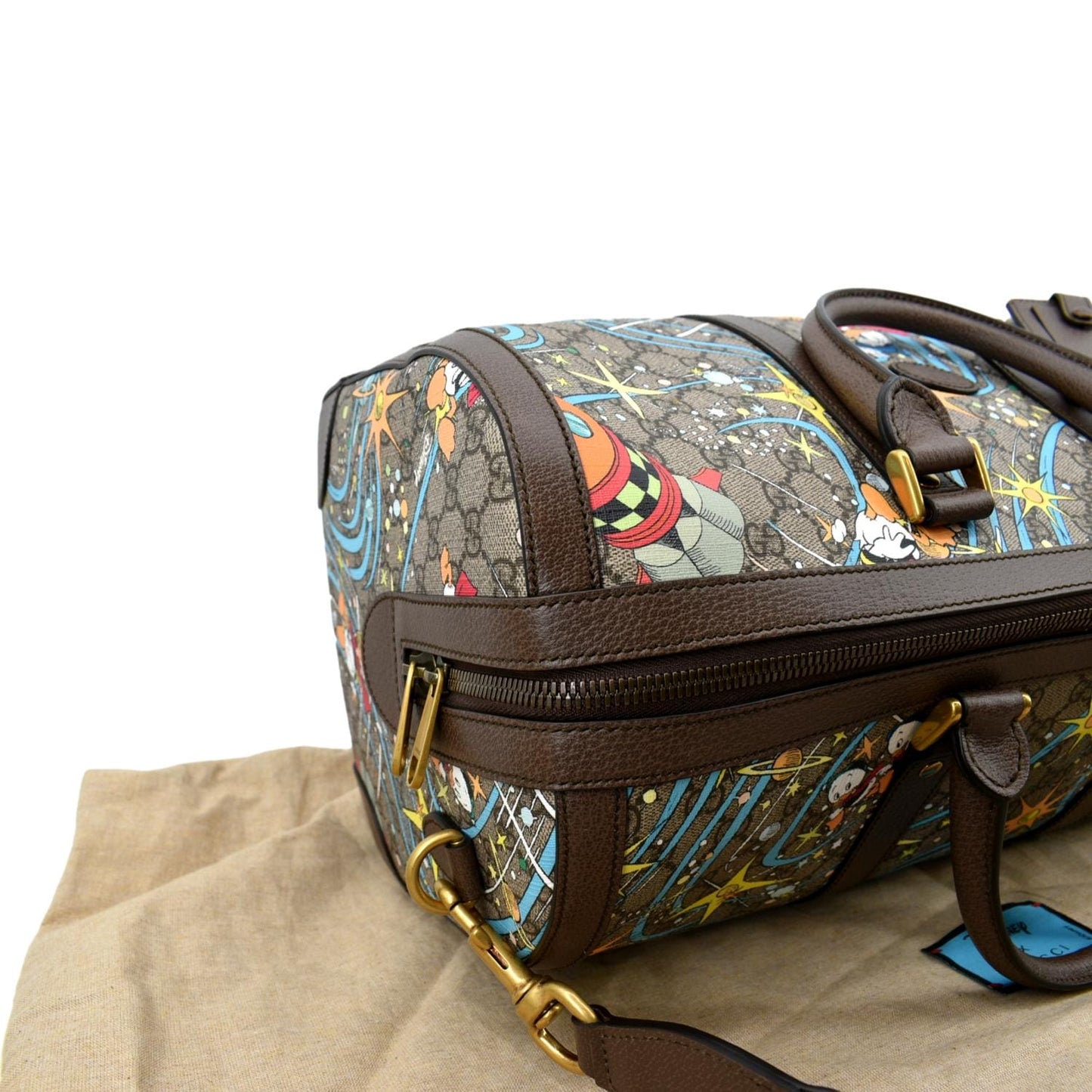 GUCCI Disney x Donald Duck GG Supreme Canvas Duffle Shoulder Bag Beige 648085