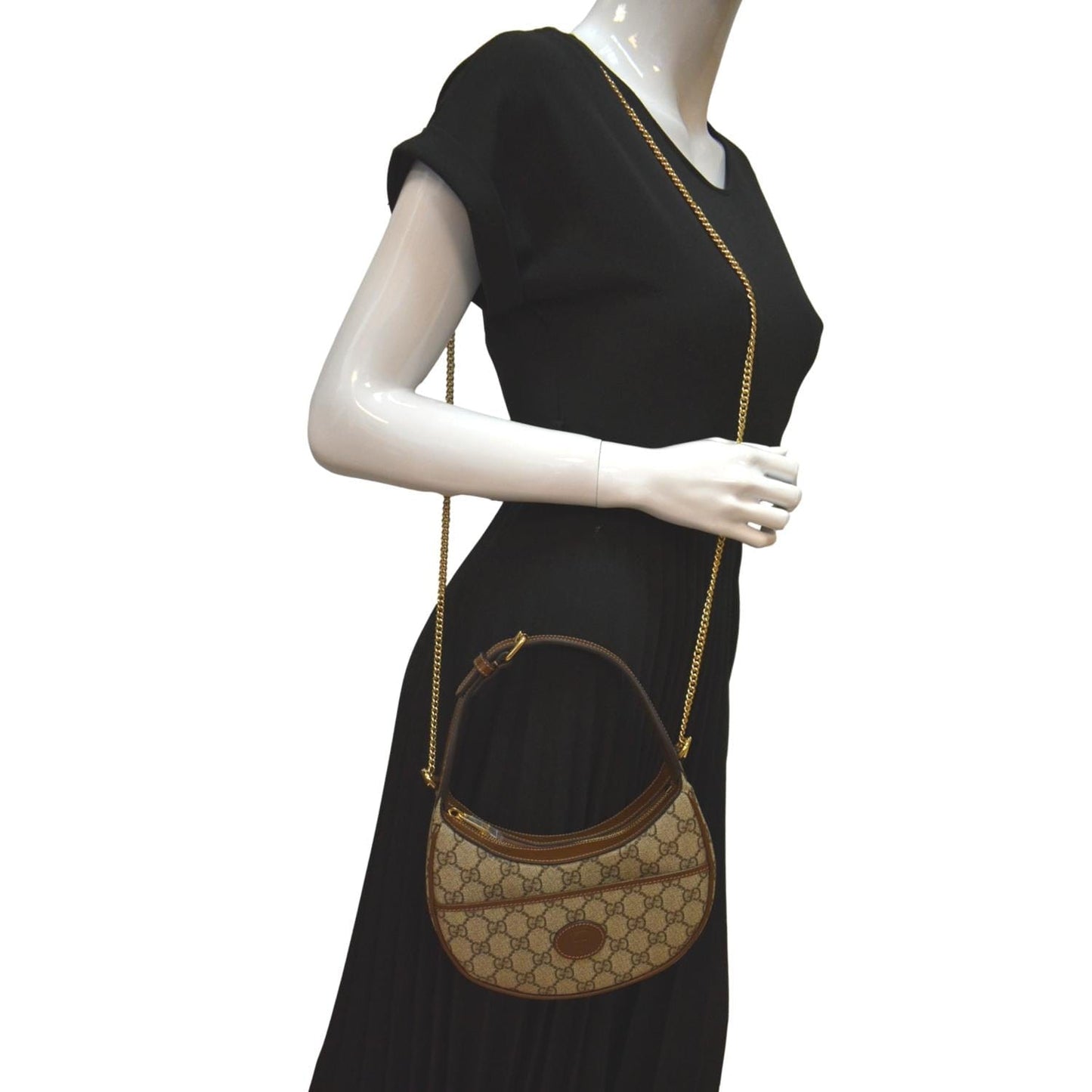 GUCCI Half Moon Mini GG Supreme Canvas Crossbody Bag Beige 726843