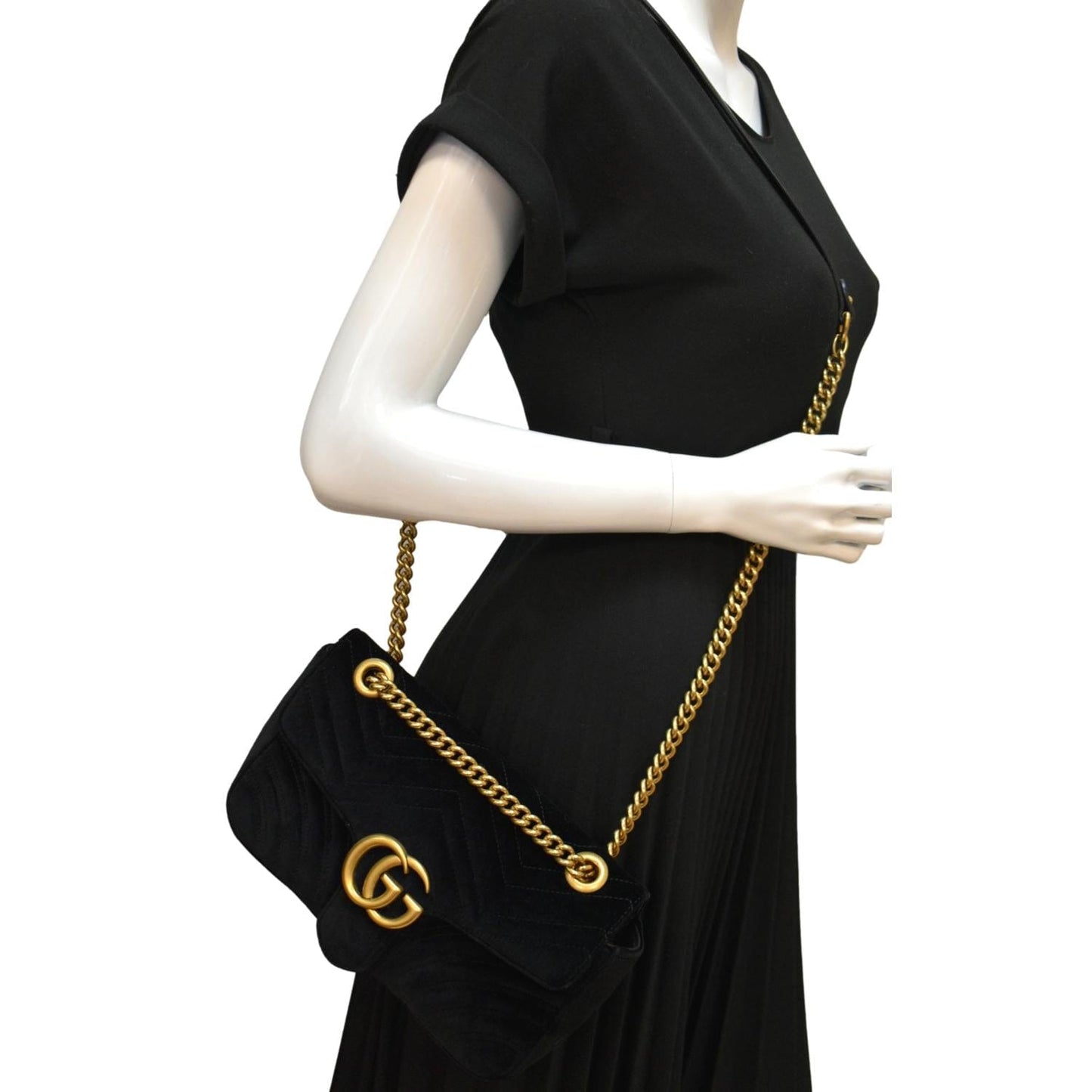 GUCCI GG Marmont Velvet Crossbody Bag Black 443497