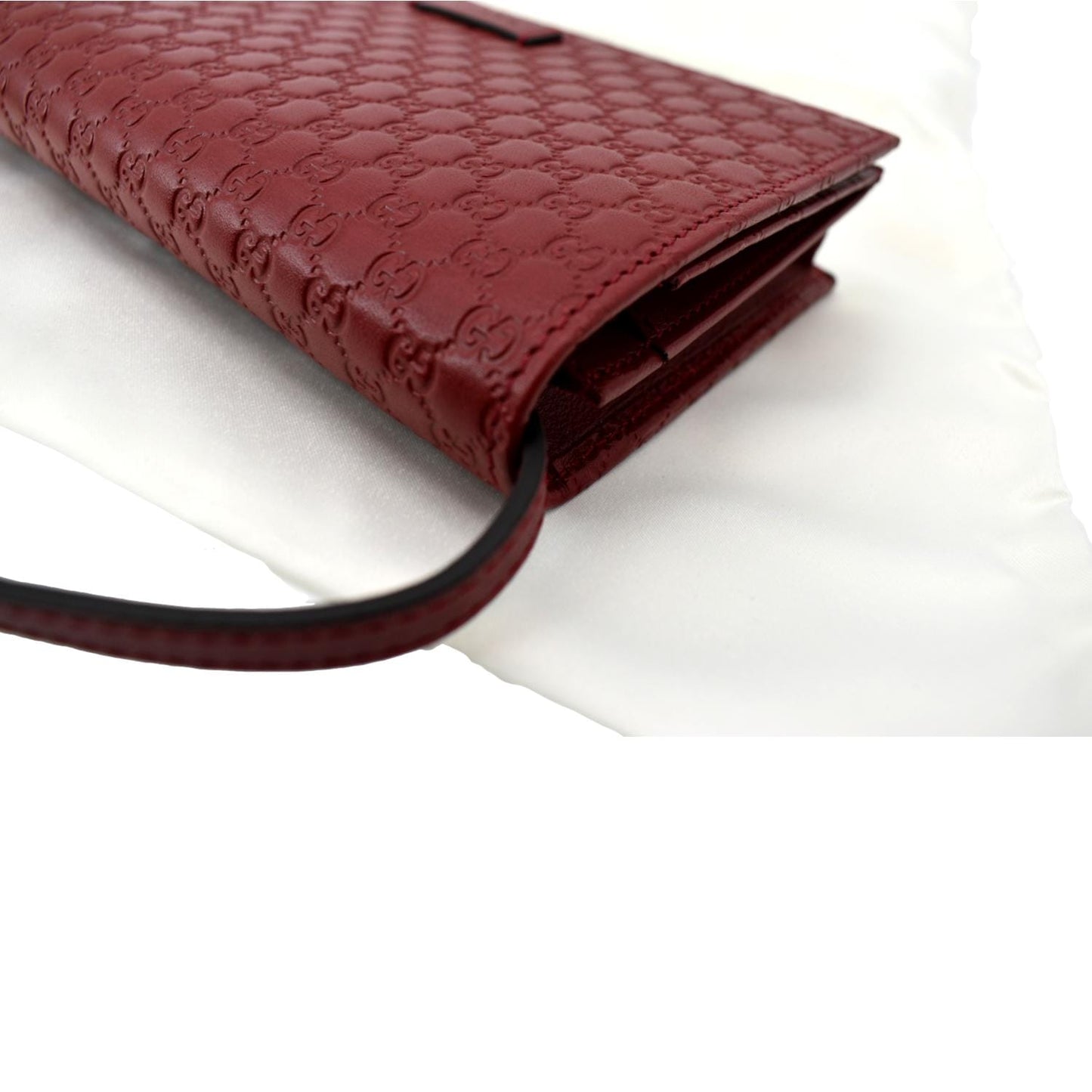 GUCCI Micro GG Leather Crossbody Wallet Red 466507