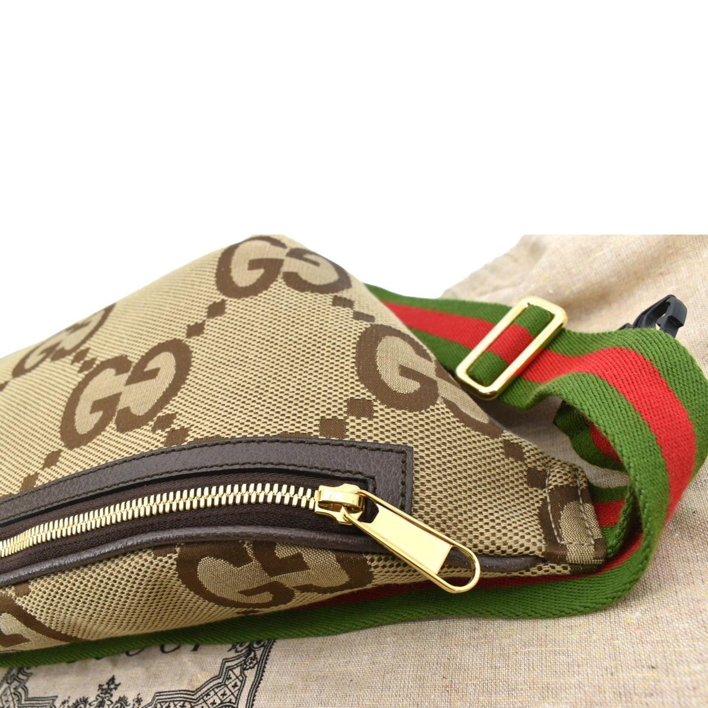 GUCCI Jumbo GG Canvas Leather Belt Bag Camel 696031