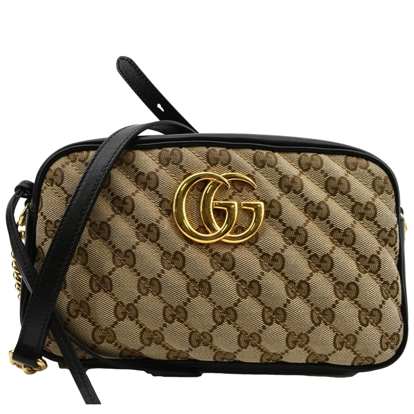 GUCCI GG Marmont Small Matelasse Canvas Leather Crossbody Bag Beige 447632