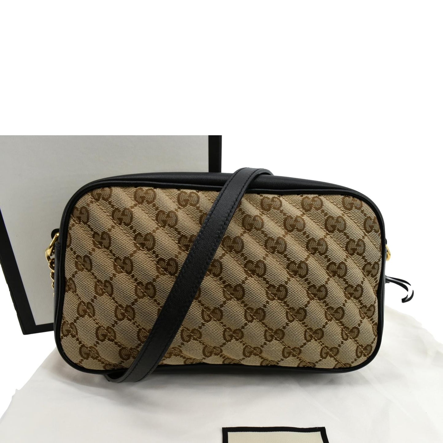 GUCCI GG Marmont Small Matelasse Canvas Leather Crossbody Bag Beige 447632