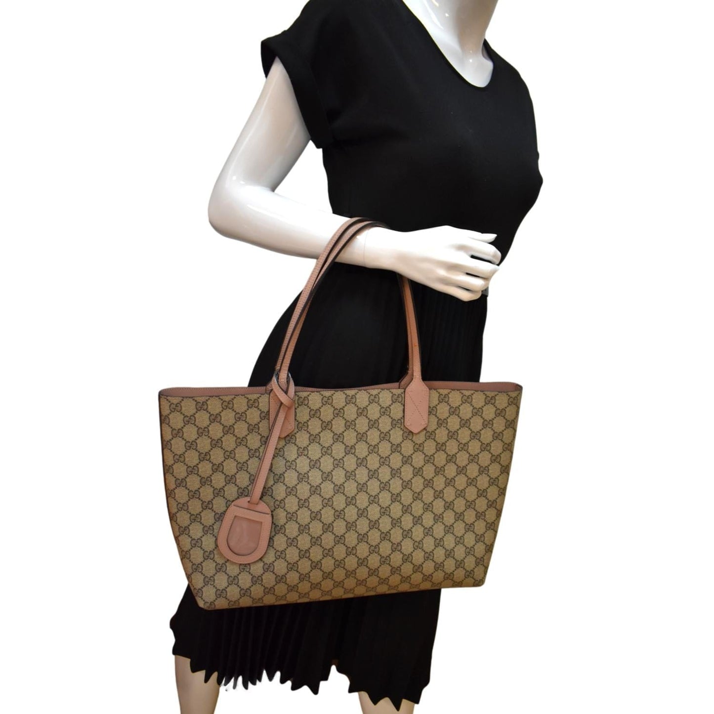 GUCCI Reversible GG Supreme Canvas Leather Tote Bag Beige