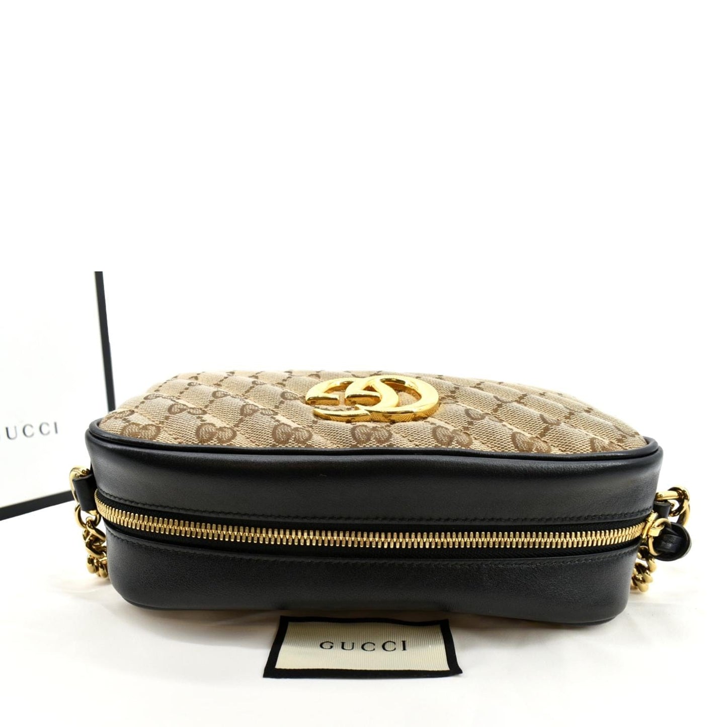GUCCI GG Marmont Small Matelasse Canvas Leather Crossbody Bag Beige 447632