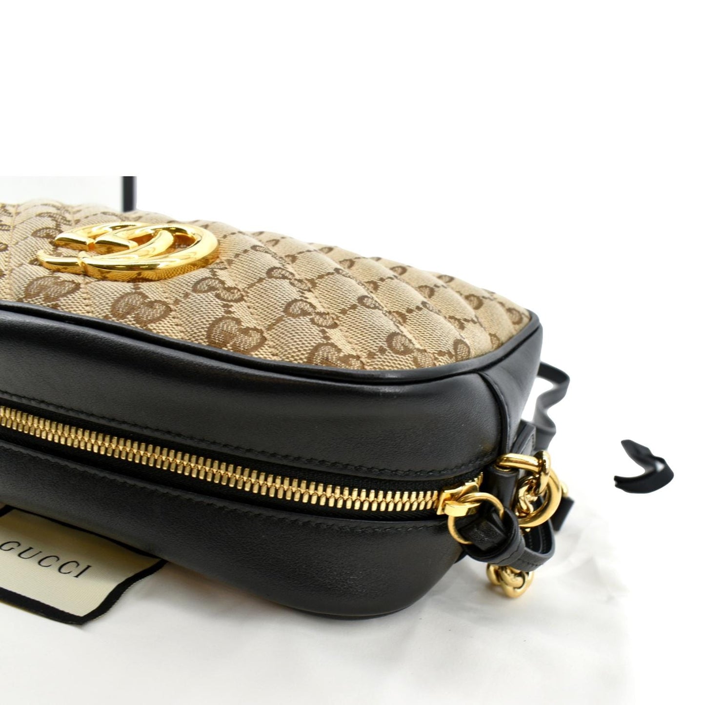 GUCCI GG Marmont Small Matelasse Canvas Leather Crossbody Bag Beige 447632