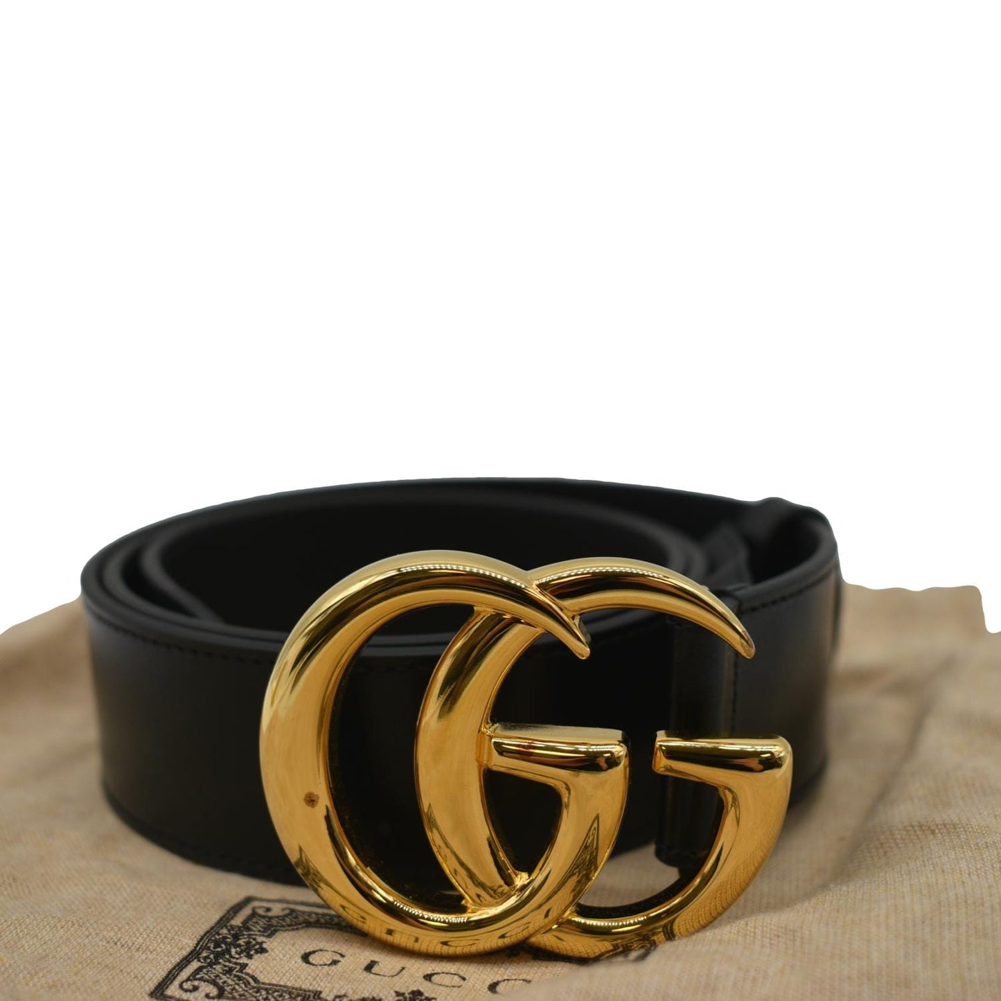 GUCCI Double G Buckle Leather Belt Black 406831 Size 85