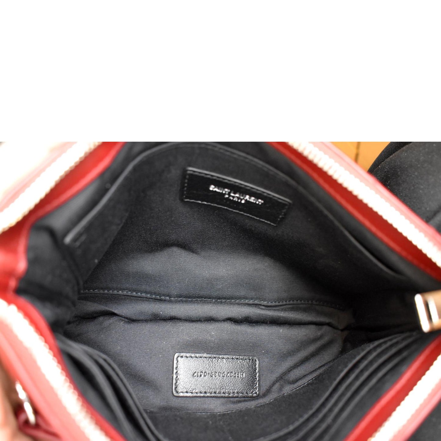 YVES SAINT LAURENT Monogram Leather Pouch Maroon