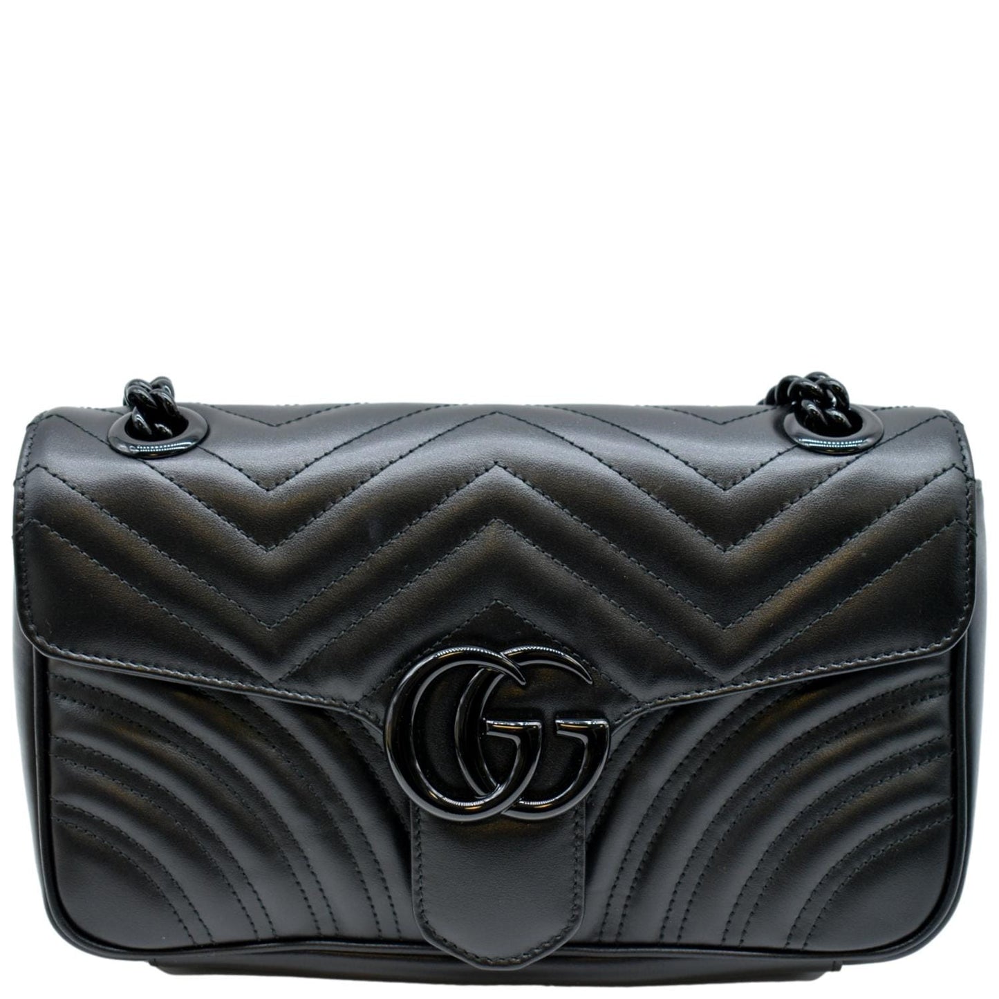 GUCCI GG Marmont Small Matelasse Chevron Leather Shoulder Bag Black 443497