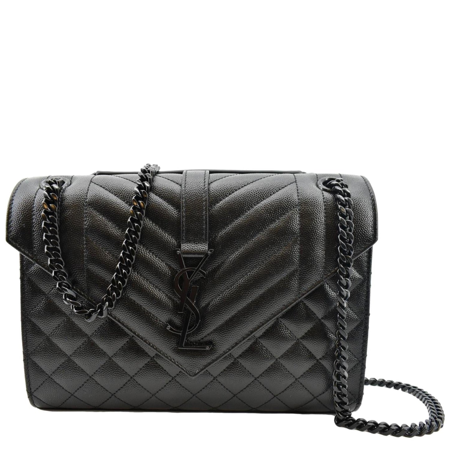 YVES SAINT LAURENT Medium Envelope Leather Chain Shoulder Bag Black