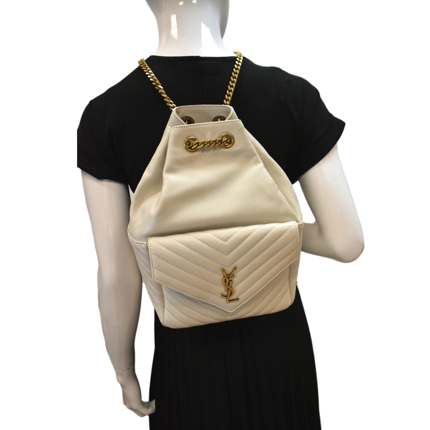 YVES SAINT LAURENT Joe Lambskin Leather Backpack Bag Blanc Vintage