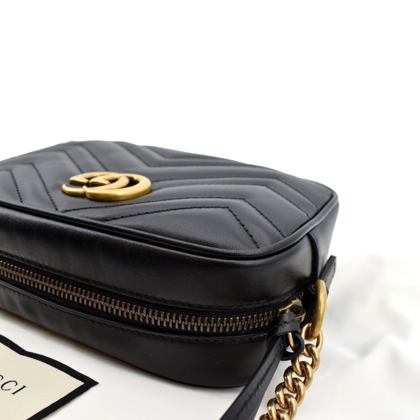 GUCCI GG Marmont Mini Calfskin Matelasse Crossbody Bag Black 634785