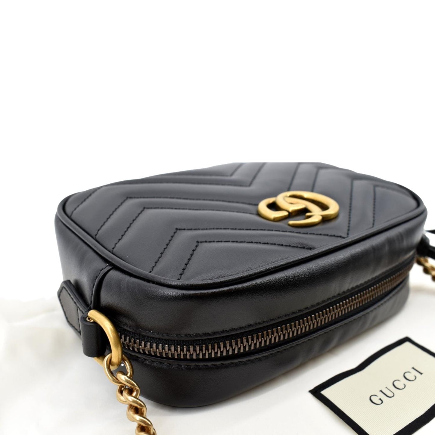 GUCCI GG Marmont Mini Calfskin Matelasse Crossbody Bag Black 634785