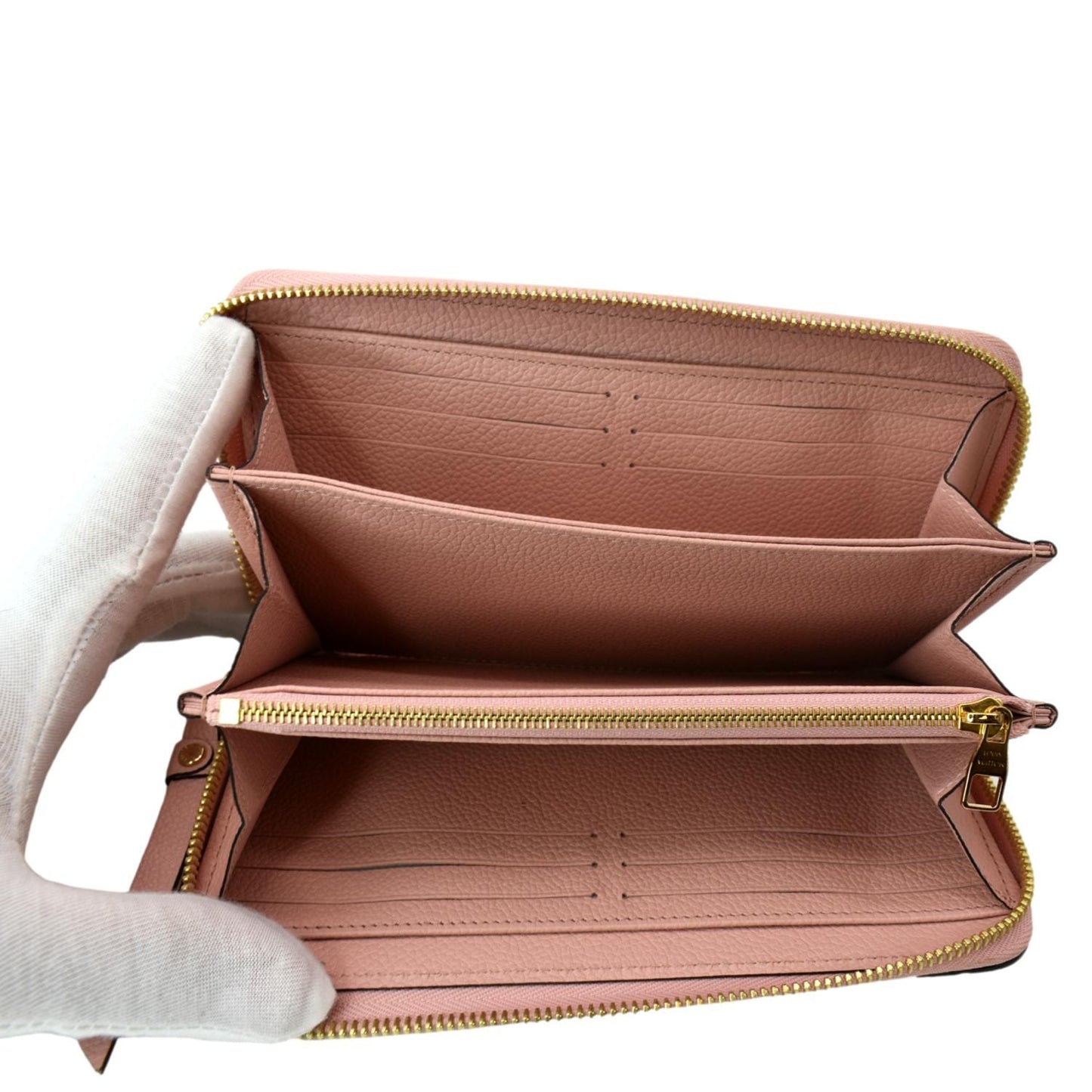 LOUIS VUITTON Monogram Empreinte Leather Zippy Wallet Rose Poudre Pink