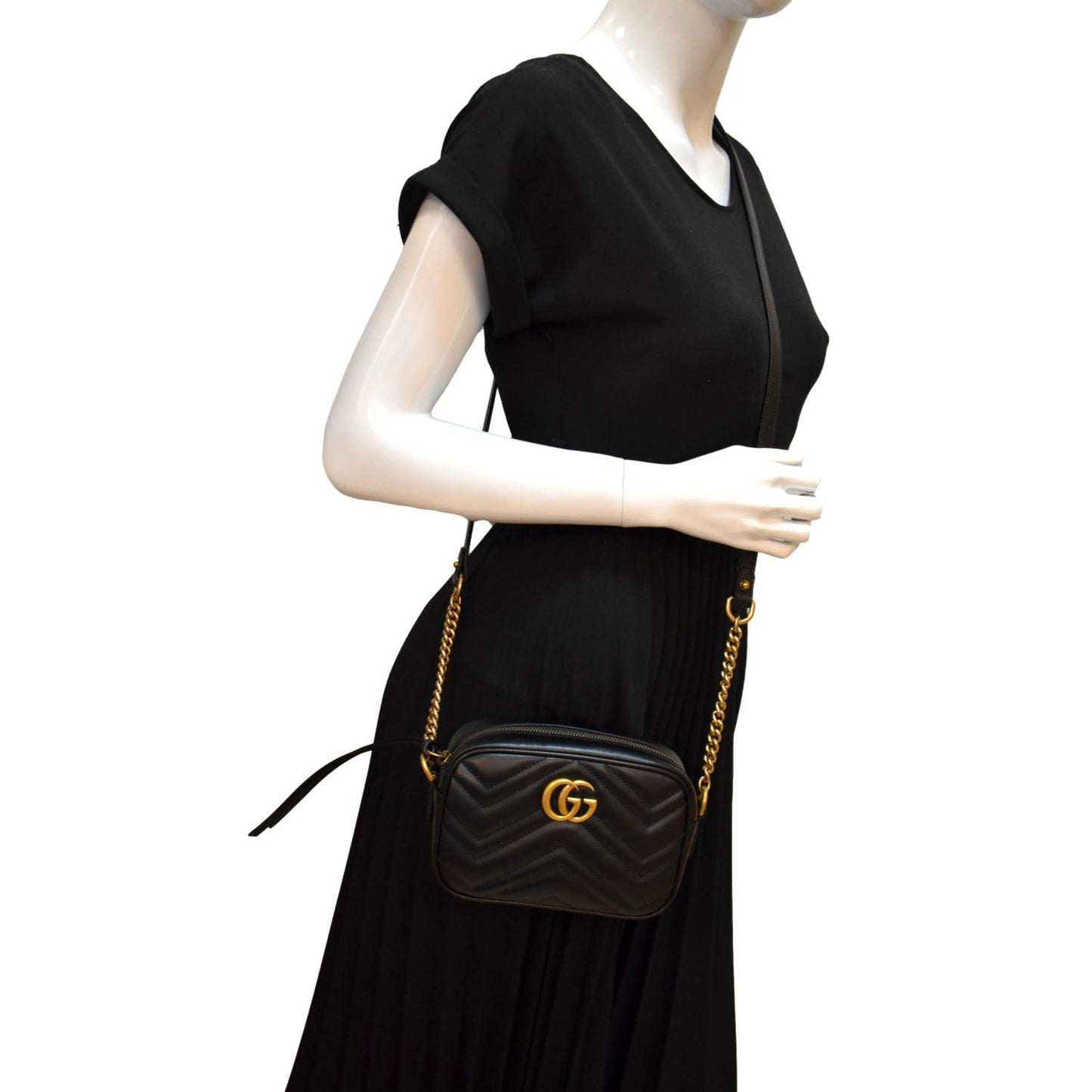 GUCCI GG Marmont Mini Calfskin Matelasse Crossbody Bag Black 634785